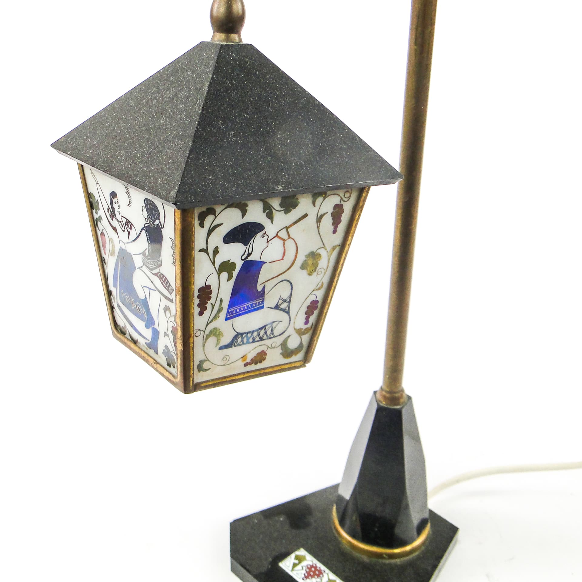 Folk table lamp, bakelite, brass, stone, USSR, 1950s. - 106866