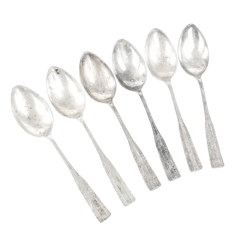 Zestaw łyżek stołowych, mosiądz srebrzony, HEFRA, Polska, lata 70.