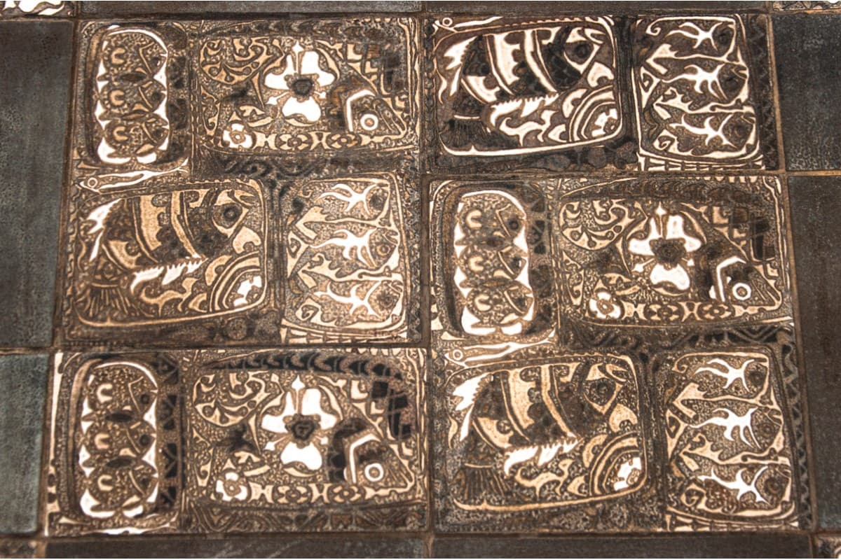 Tekowy stolik pomocniczy z ceramiczną wstawką, Dania, lata 60. - 58828