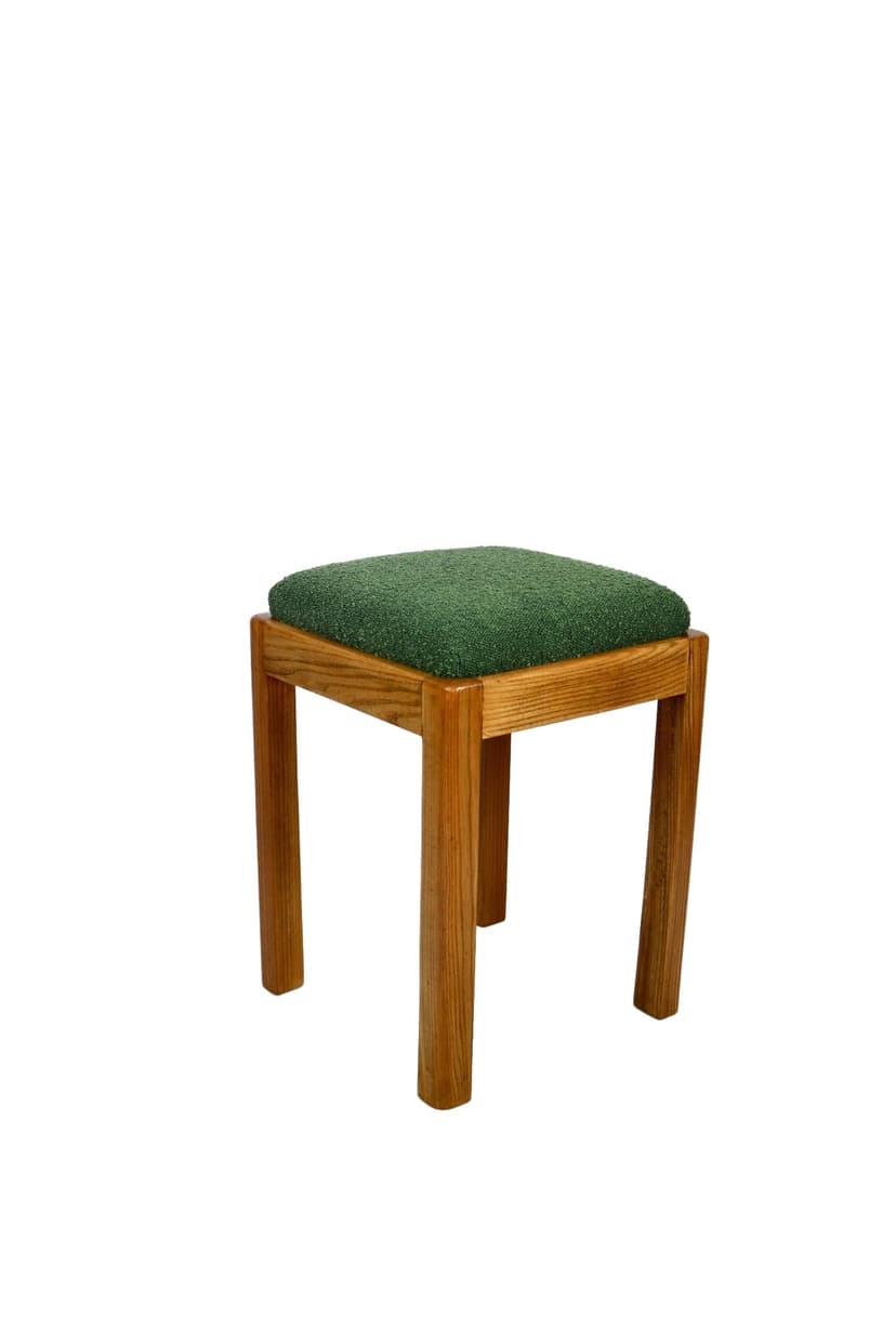 Taboret, boucle zielony, buk, Polska, lata 70.
