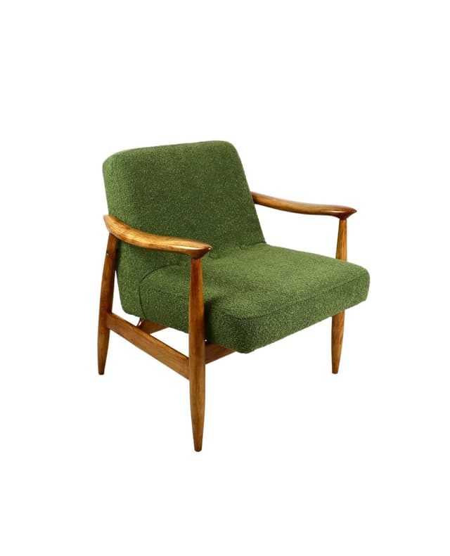 Fotel GFM 300-202, boucle zielony, drewno jasne, proj. J. Kędziorek, Polska, lata 70. - WYMIARY