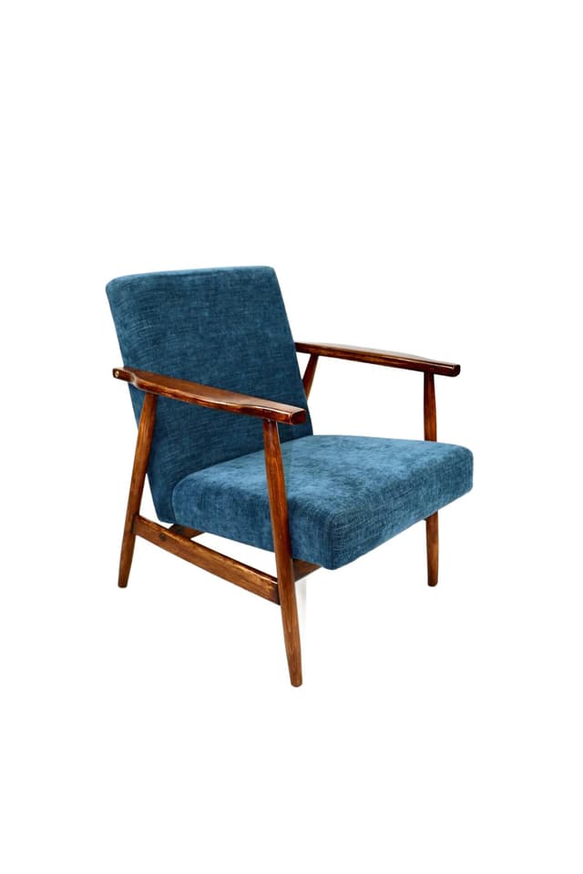 Fotel, navy blue jeans, orzech, Zakład Mebli Giętych w Radomsku, Polska, lata 70. - WYMIARY