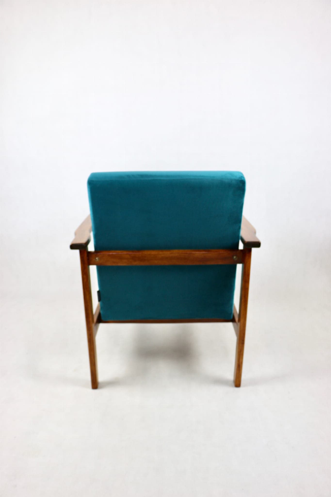 Fotel, turkusowy, velvet, drewno, lata 70. - 108050
