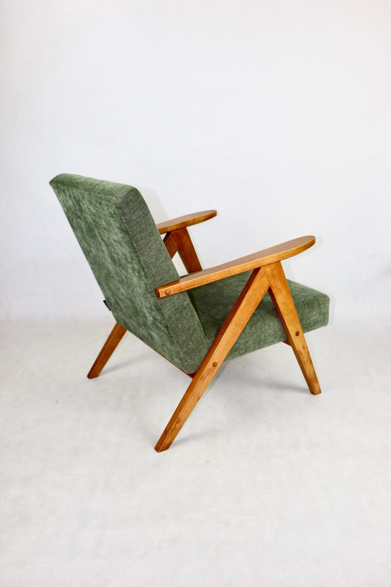 Armchair B-310 VAR, olive green, light wood, Poland, 1970s. - 107958