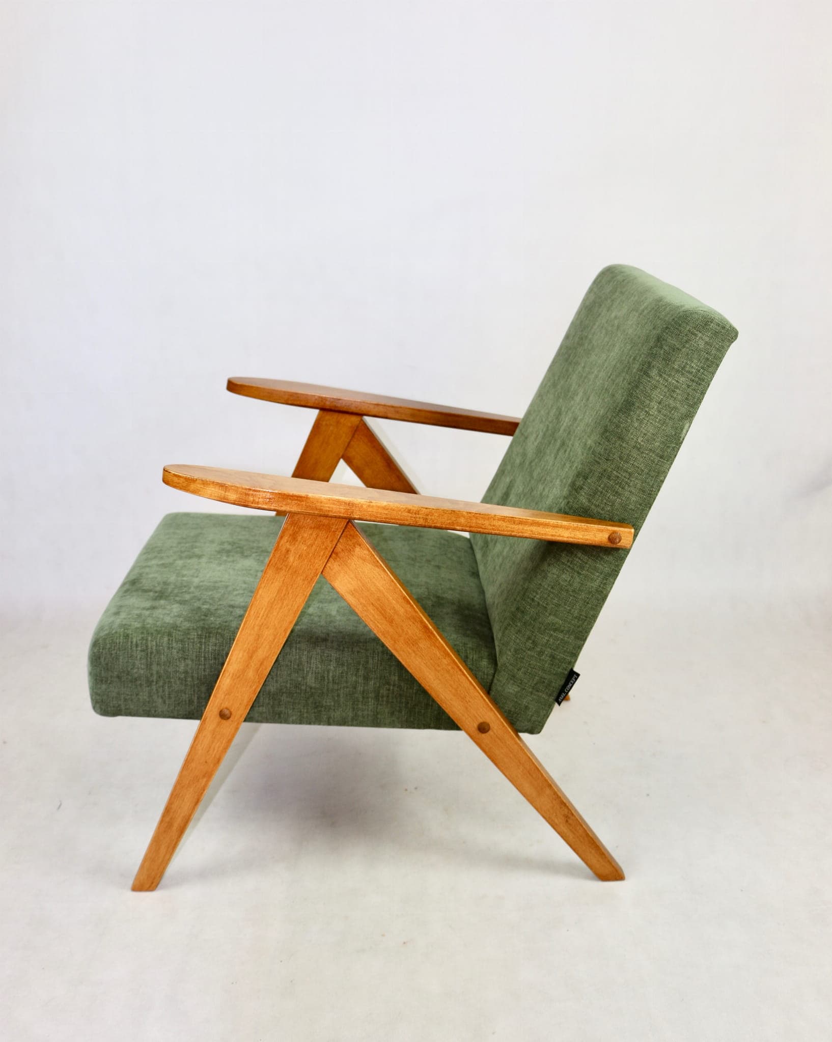 Armchair B-310 VAR, olive green, light wood, Poland, 1970s. - 107956