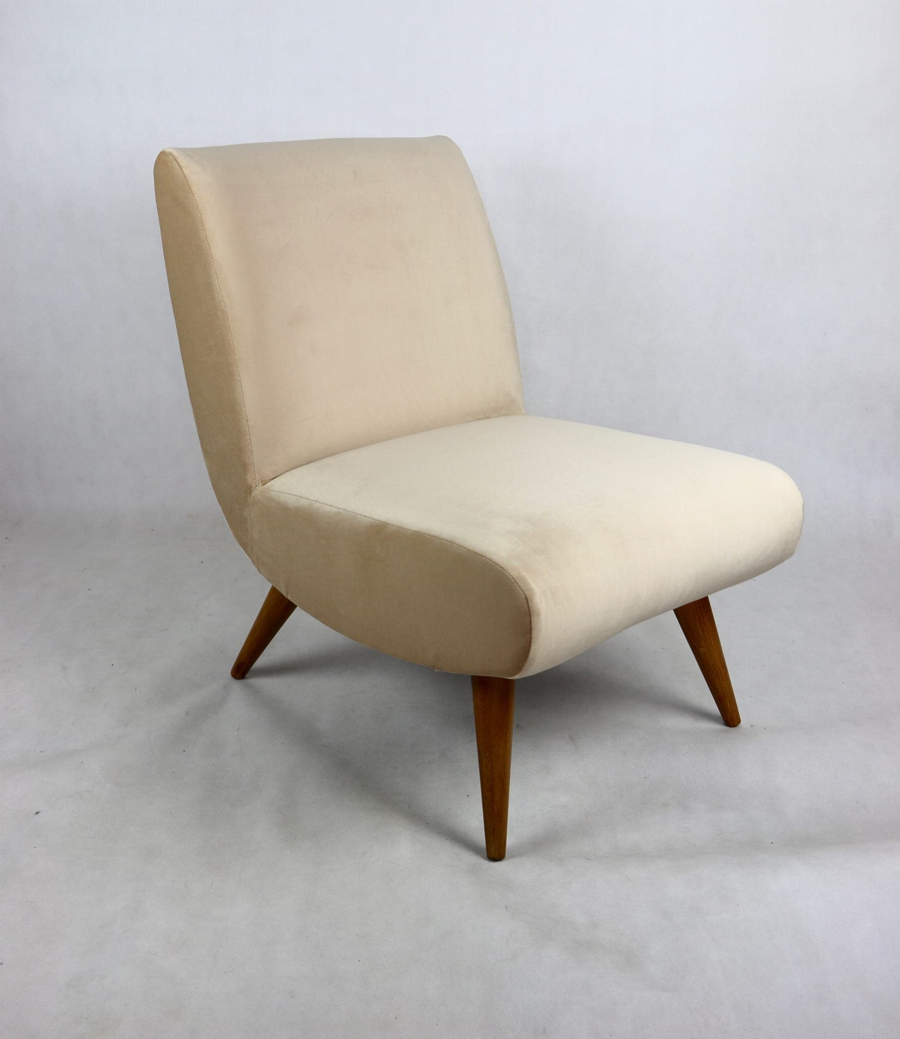 Armchair, beige velvet, natural wood, Europe, 1970s - 107883