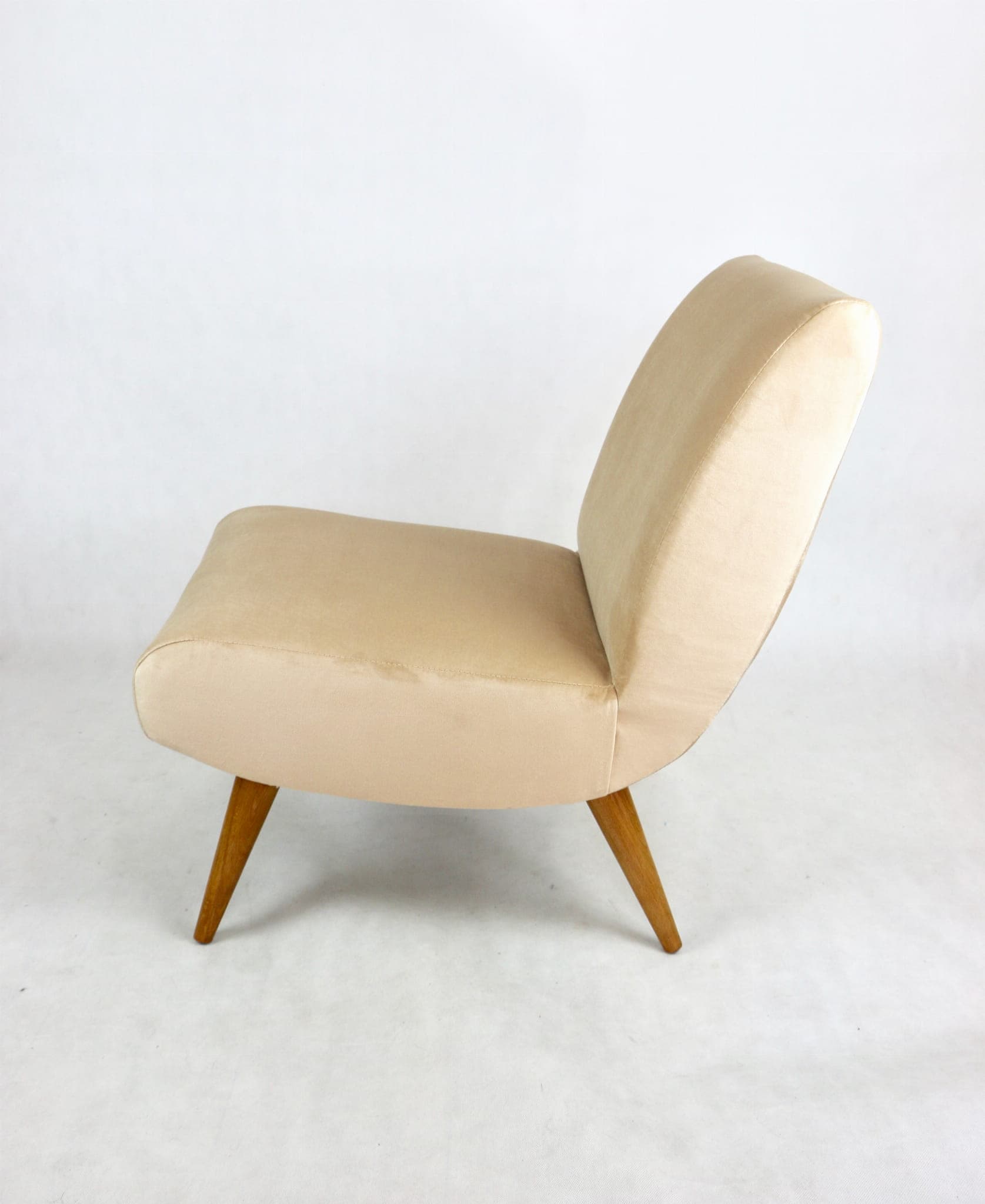 Armchair, beige velvet, natural wood, Europe, 1970s - 107878