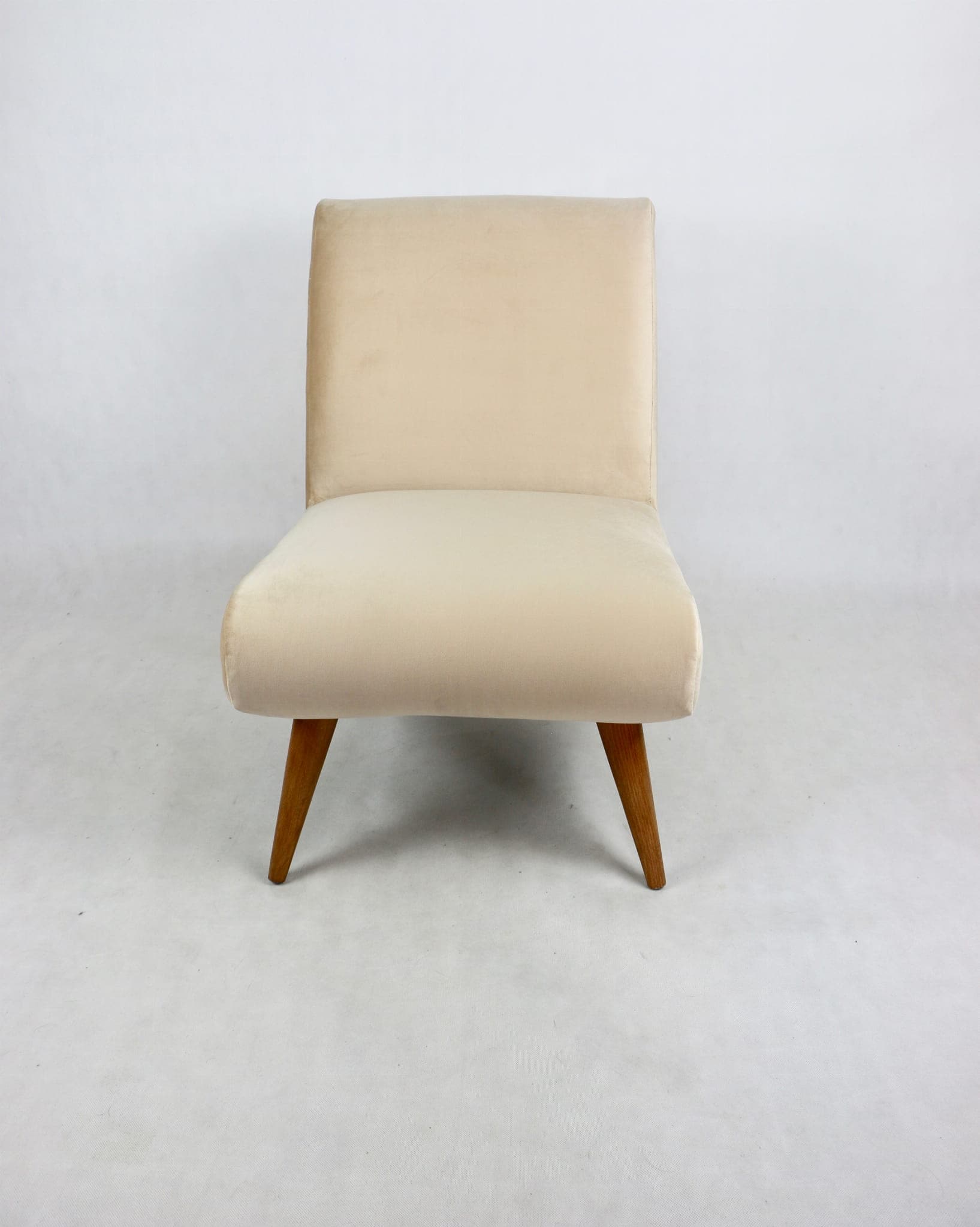 Armchair, beige velvet, natural wood, Europe, 1970s - 107875