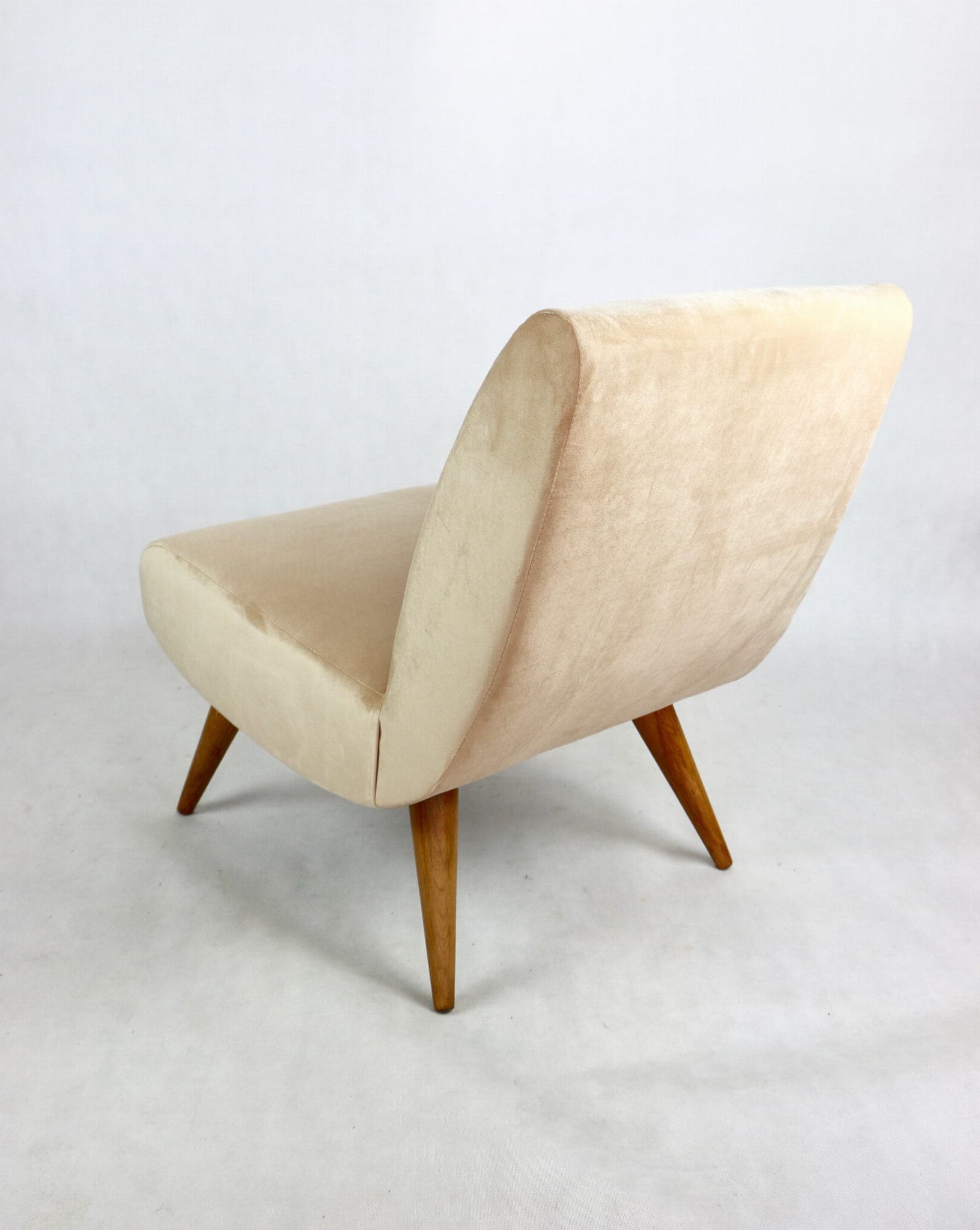 Armchair, beige velvet, natural wood, Europe, 1970s - 107879