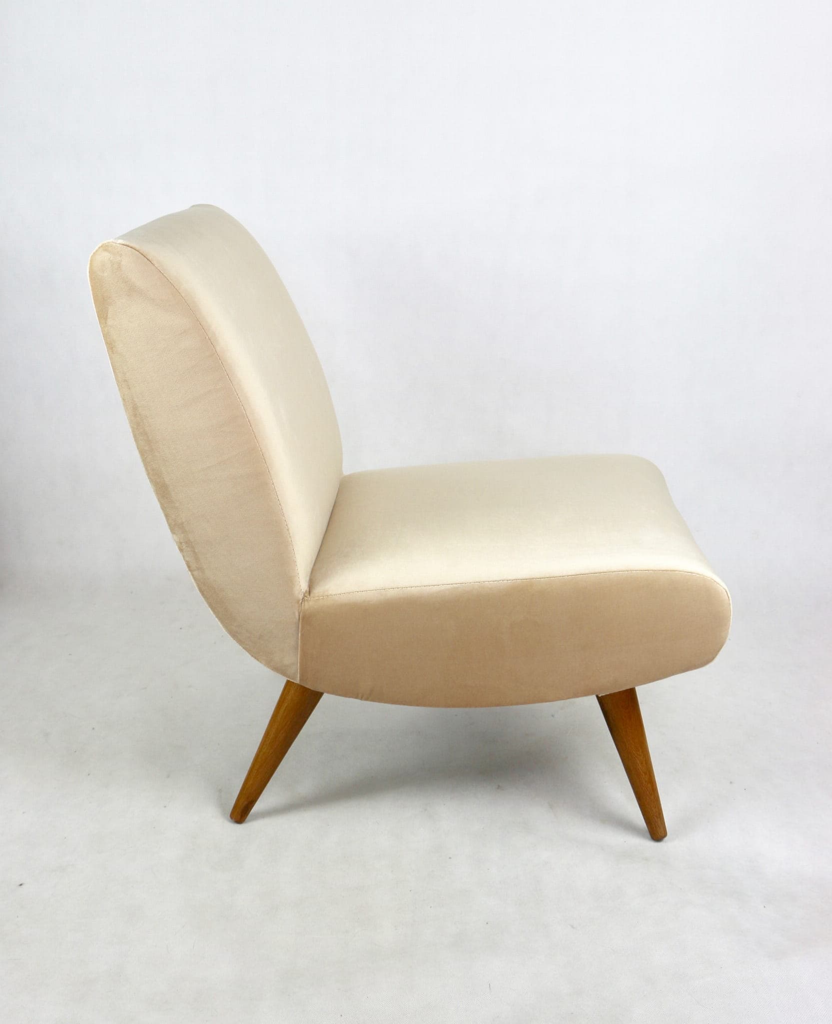 Armchair, beige velvet, natural wood, Europe, 1970s - 107882