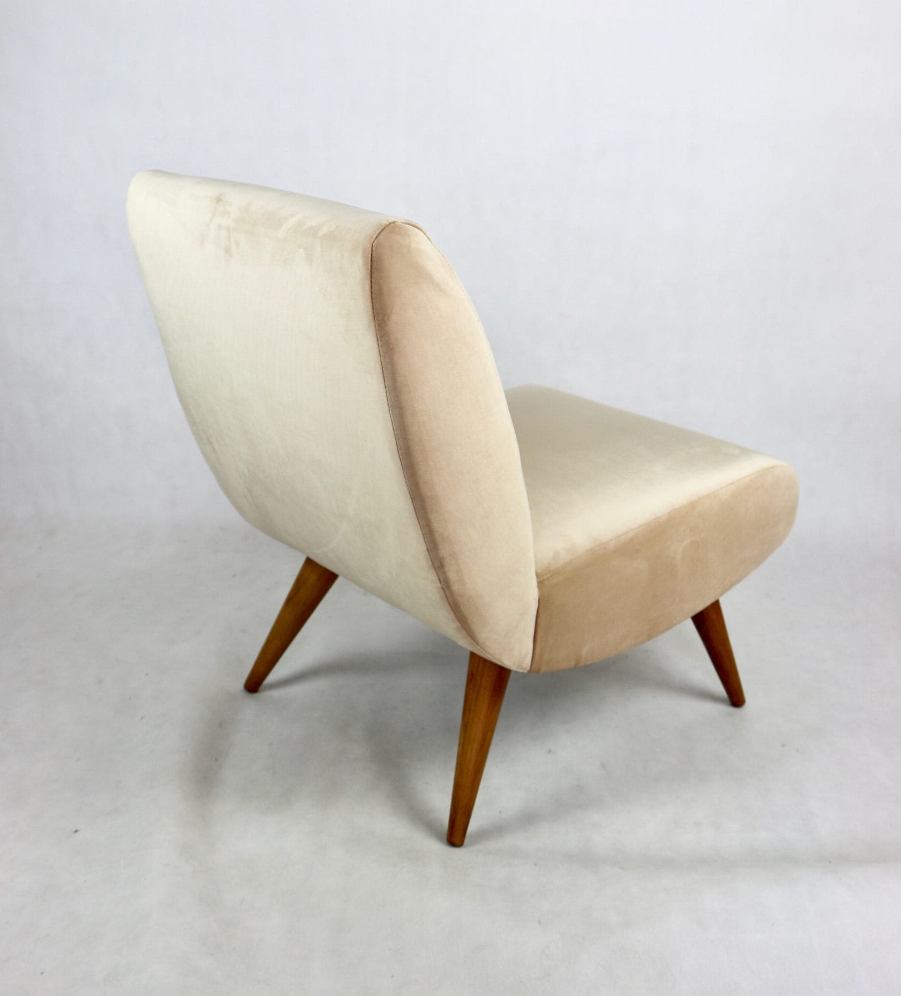 Armchair, beige velvet, natural wood, Europe, 1970s - 107881