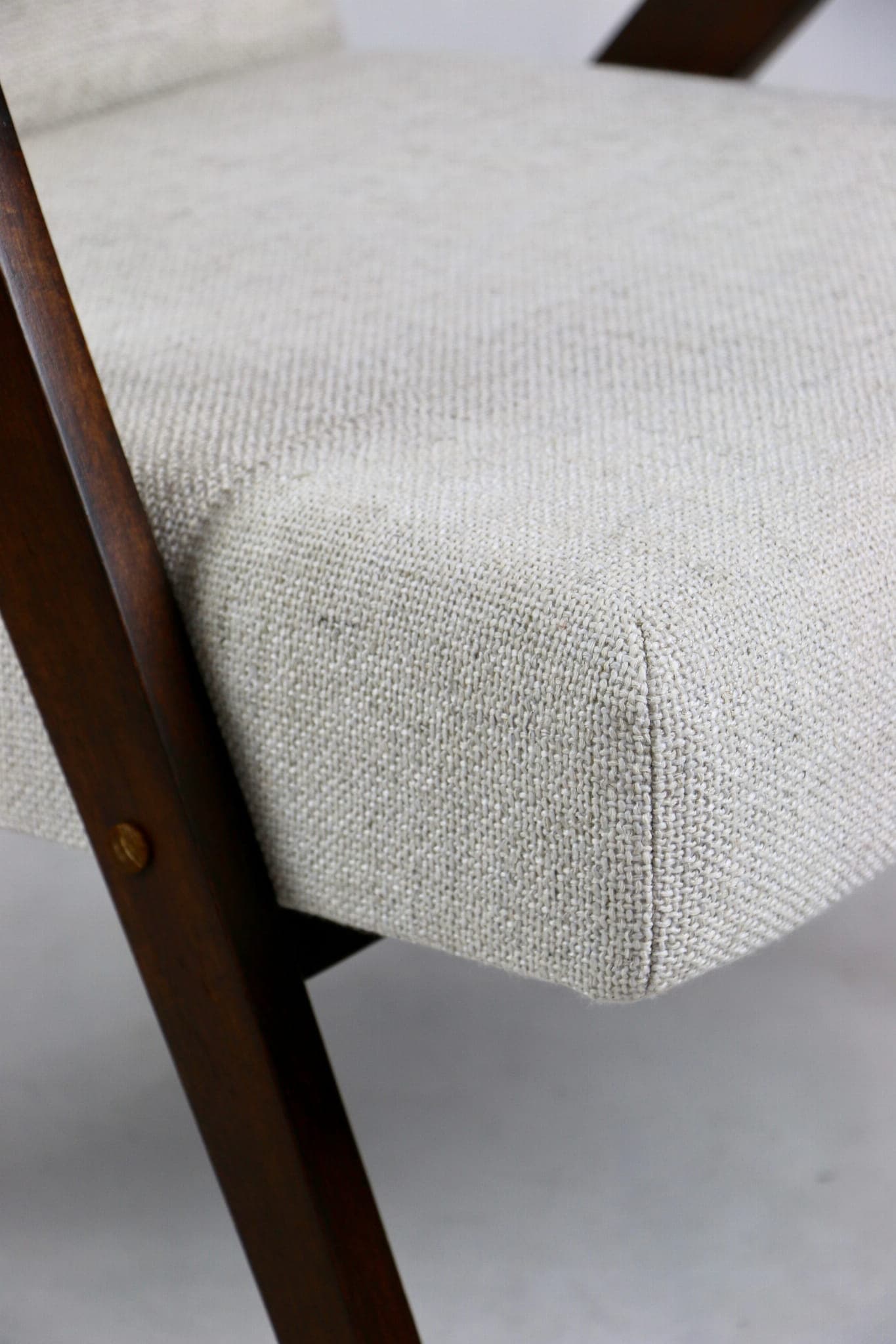 Armchair VAR B-310, ivory bouclé, wood, Poland, 1970s. - 107794