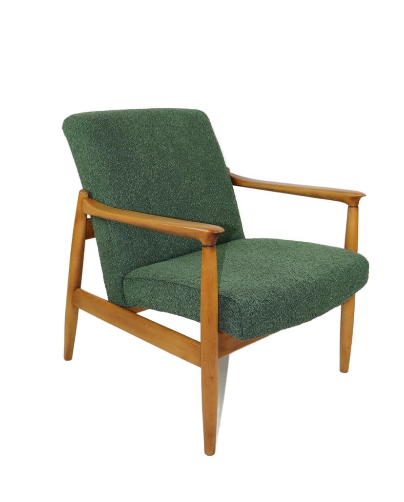 Fotel GFM-64, zielony bouclé, proj. E. Homa, Polska, lata 70.