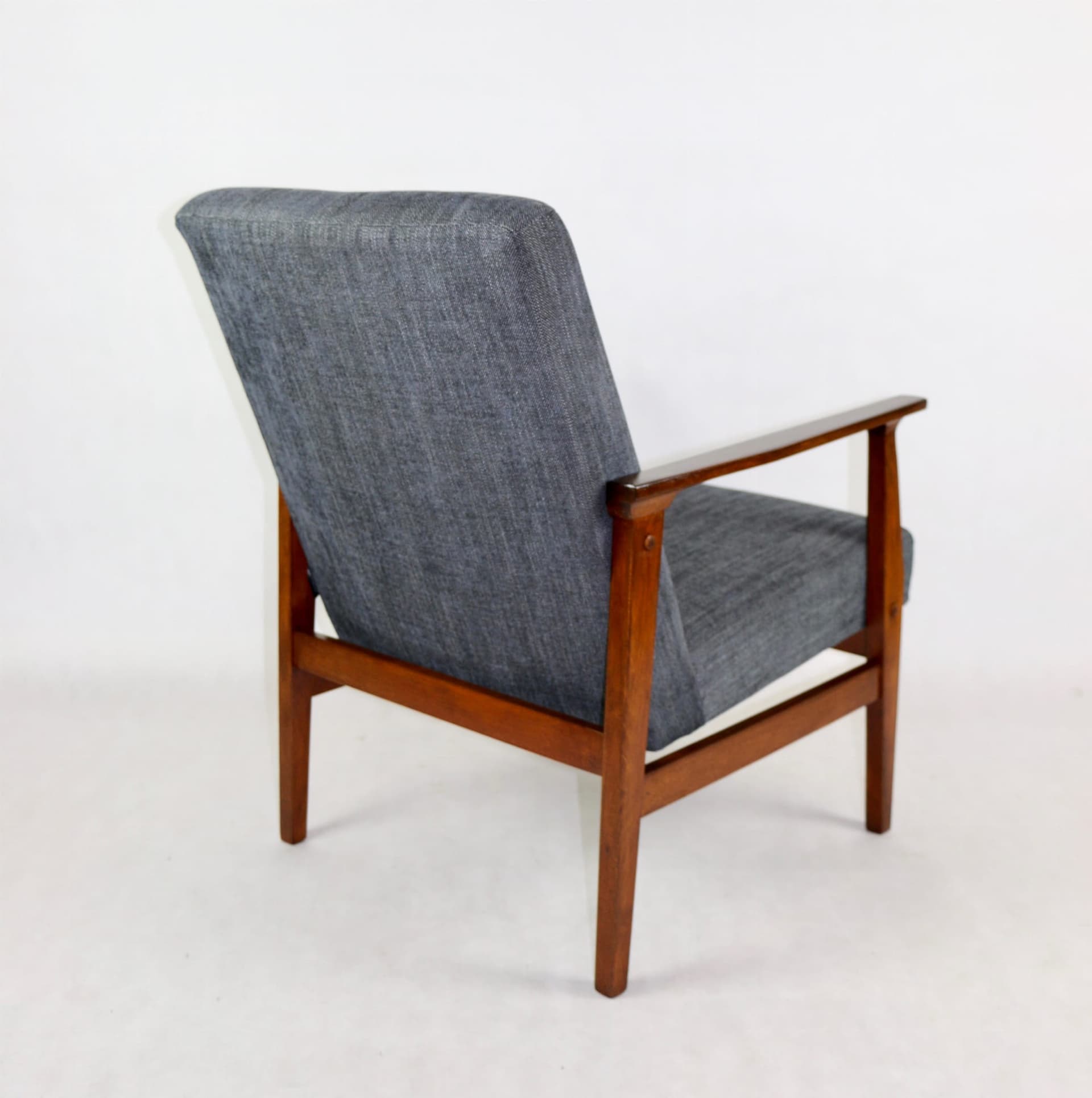 Armchair, grey textured upholstery, wood, 1970s. - 107516