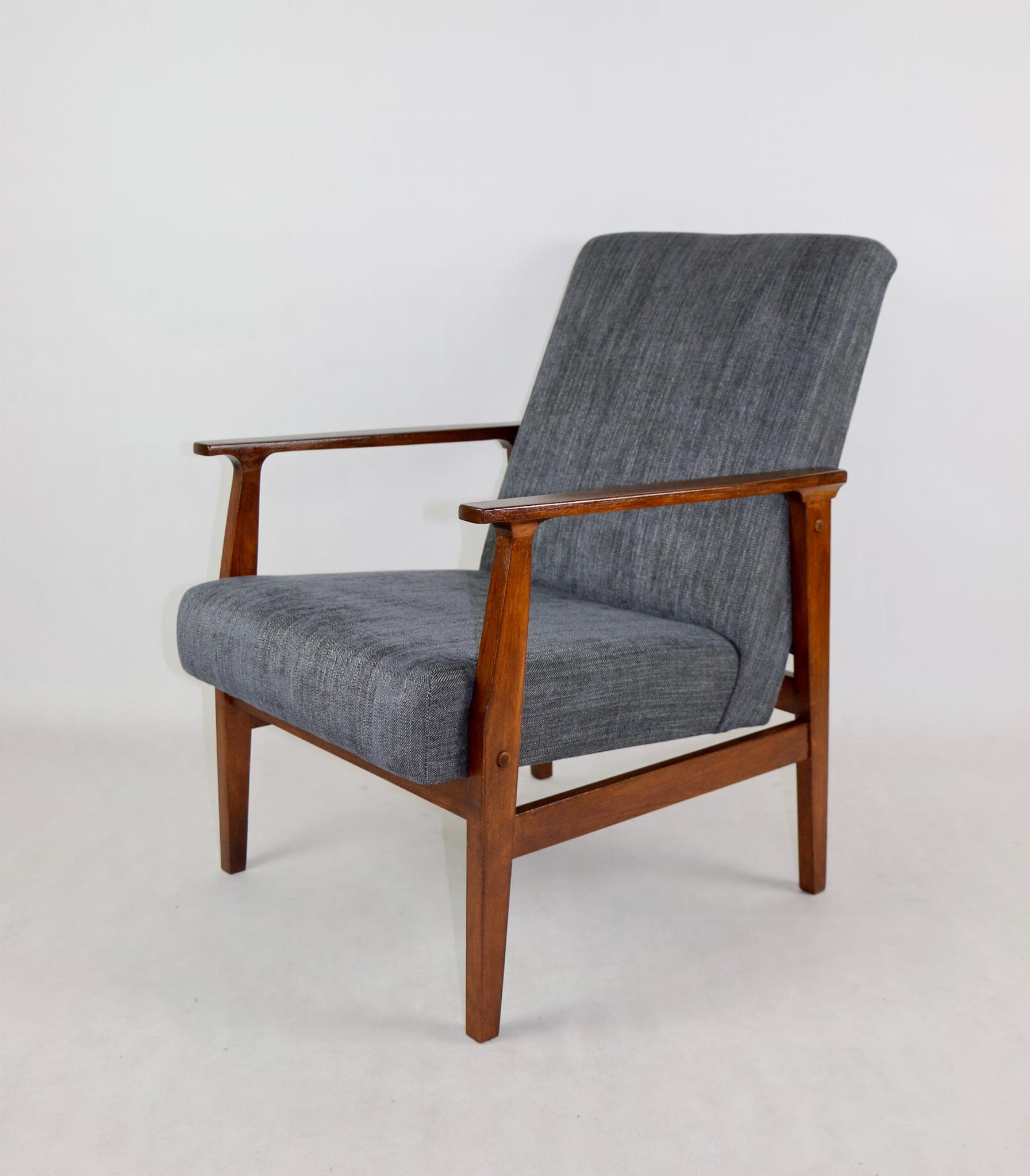 Armchair, grey textured upholstery, wood, 1970s. - 107519
