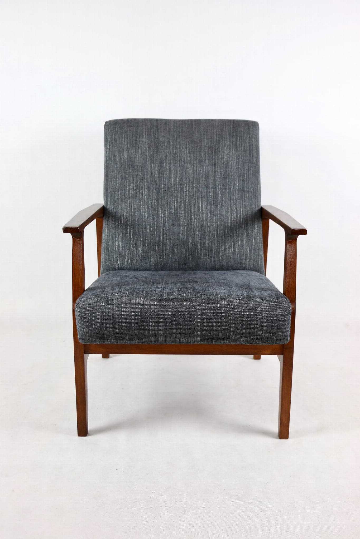 Armchair, grey textured upholstery, wood, 1970s. - 107510