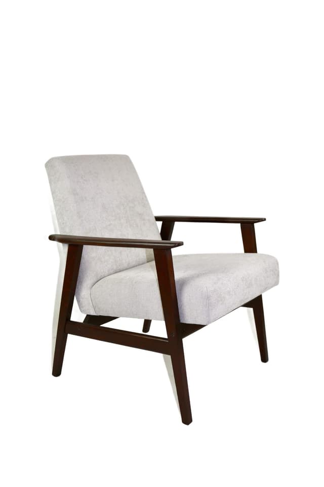 Fotel Lis, jasnoszary, drewno orzech, proj. H. Lis, Polska, lata 70. - WYMIARY