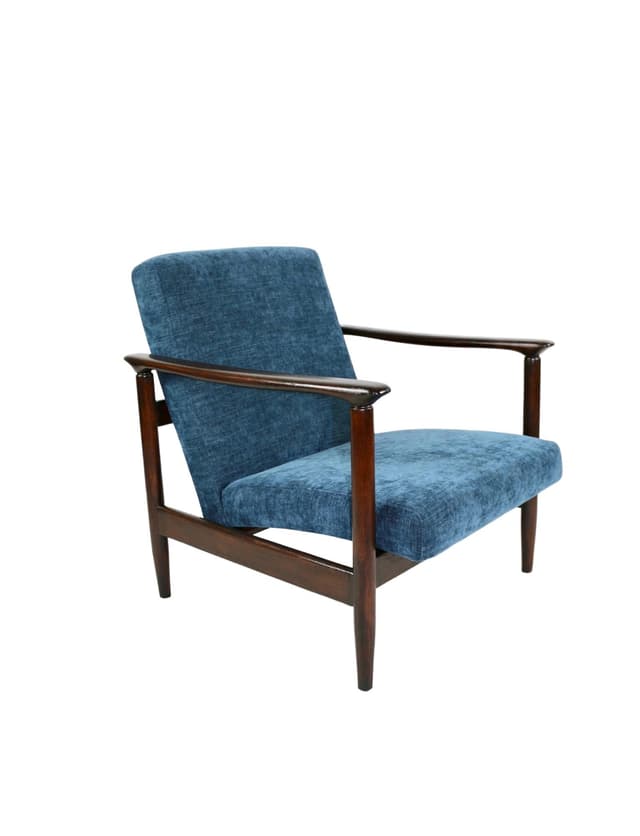 Fotel GFM-142, navy blue, drewno ciemne, proj. E. Homa, Polska, lata 70. - WYMIARY