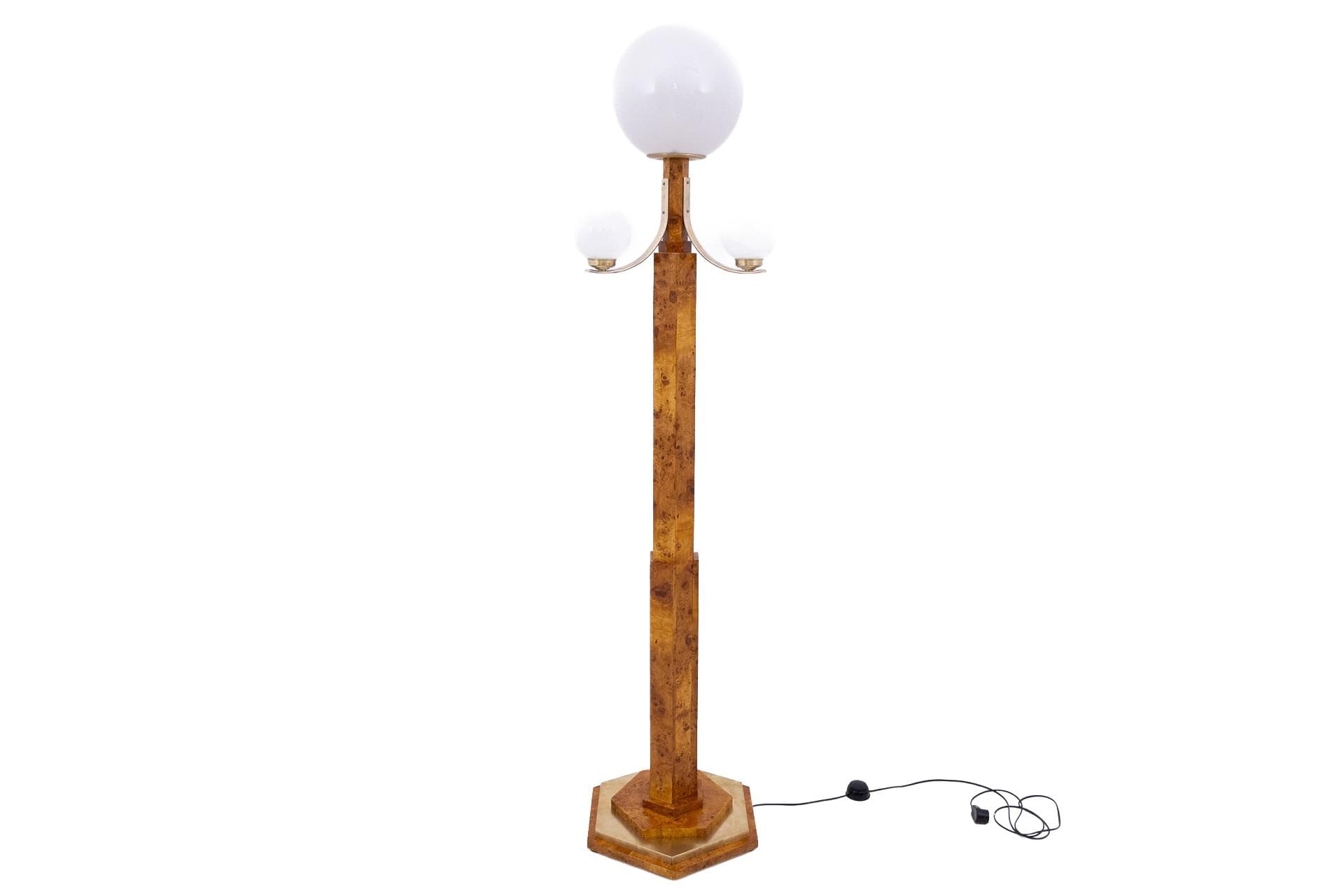 Brązowa lampa stojąca, styl Art Deco, Polska, lata 50.