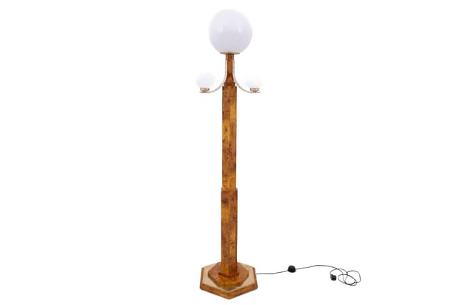 Brązowa lampa stojąca, styl Art Deco, Polska, lata 50. - WYMIARY