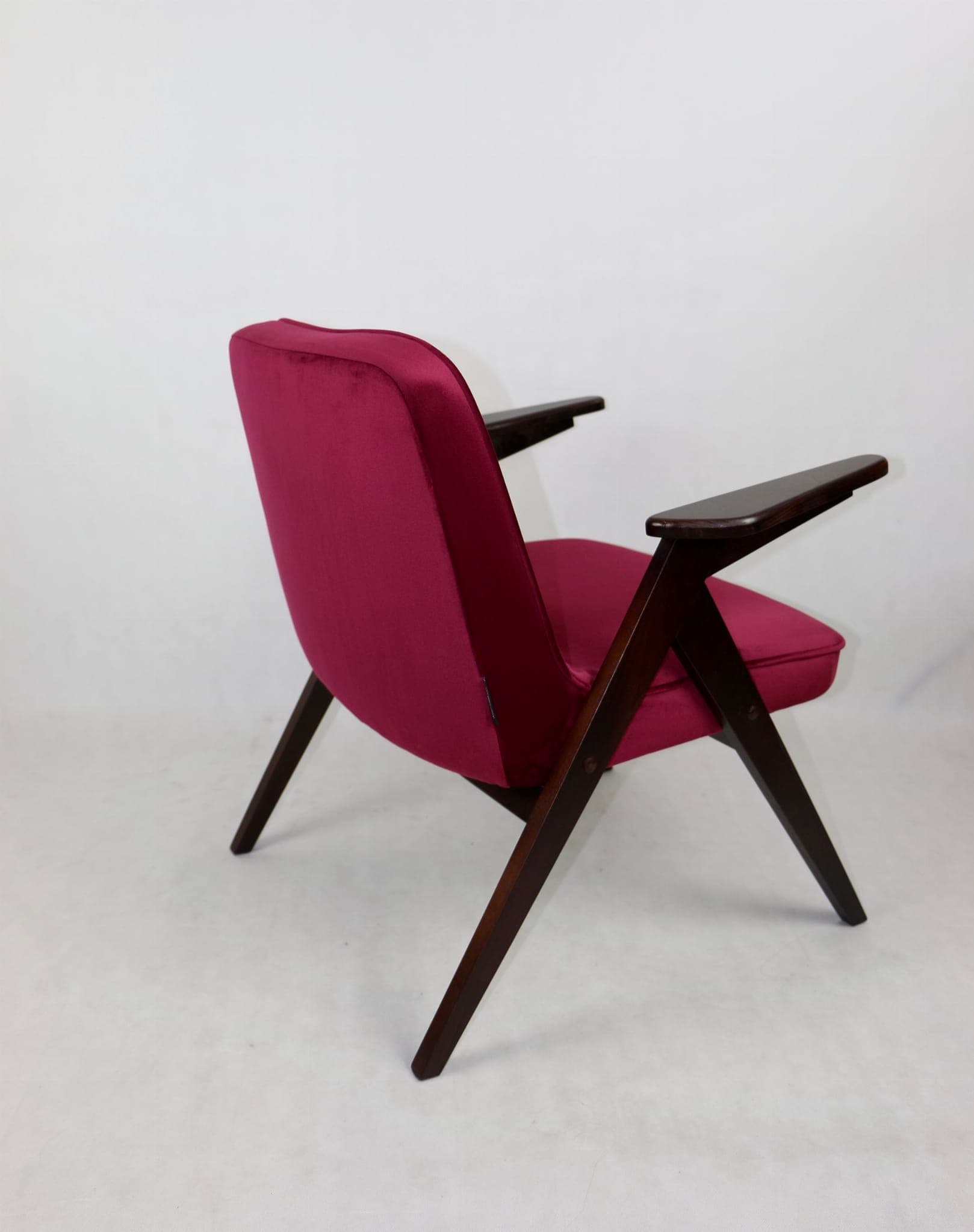 Armchair Bunny Zajączek, maroon velvet, walnut wood, by J. Chierowski, Poland, 1970s. - 107250