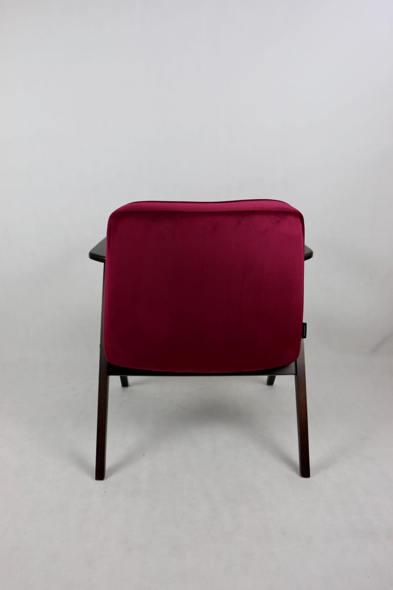 Armchair Bunny Zajączek, maroon velvet, walnut wood, by J. Chierowski, Poland, 1970s. - 107249