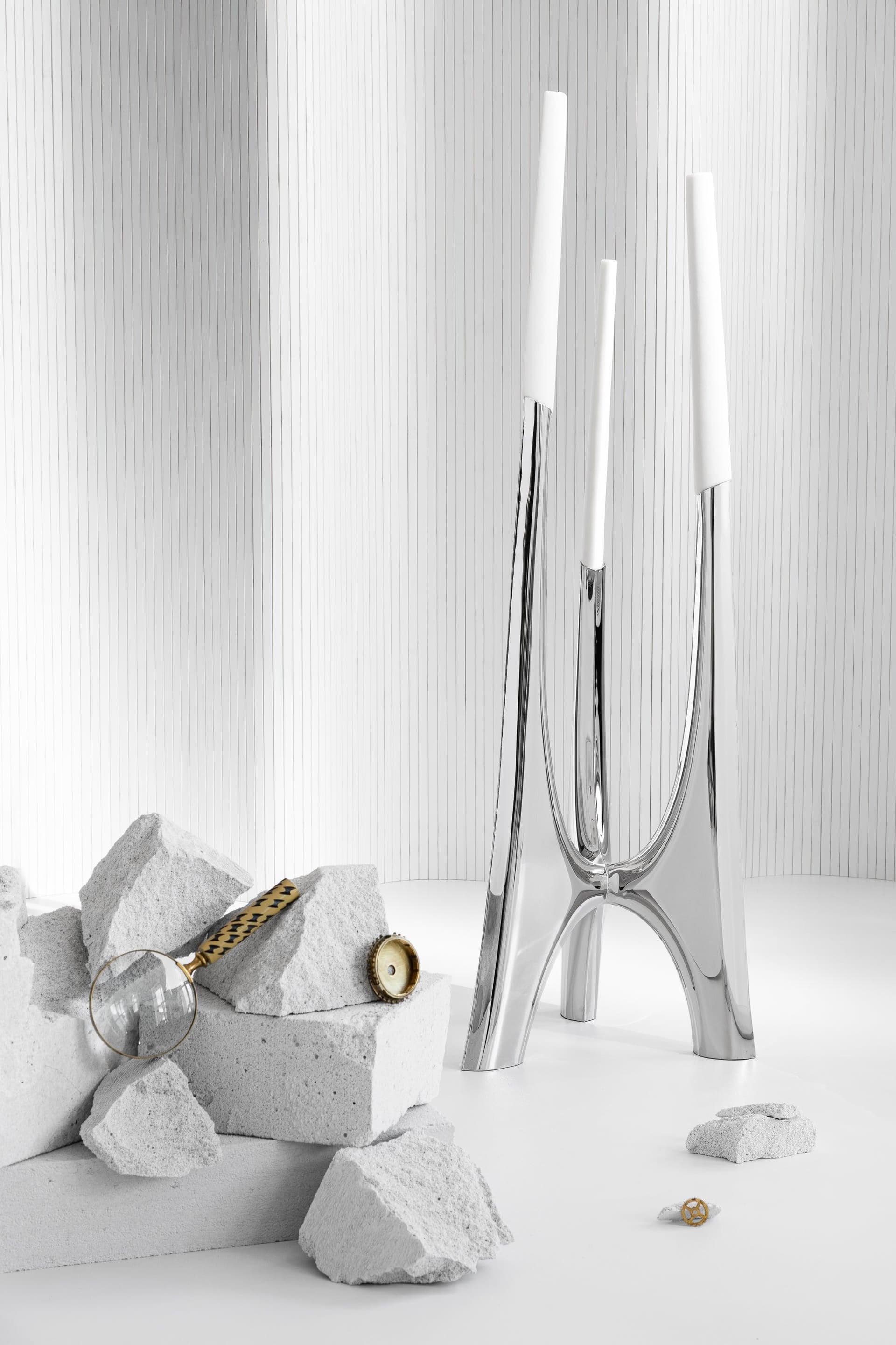 Świecznik TRIGLAV srebrny 41 cm, Zieta Studio - 122637