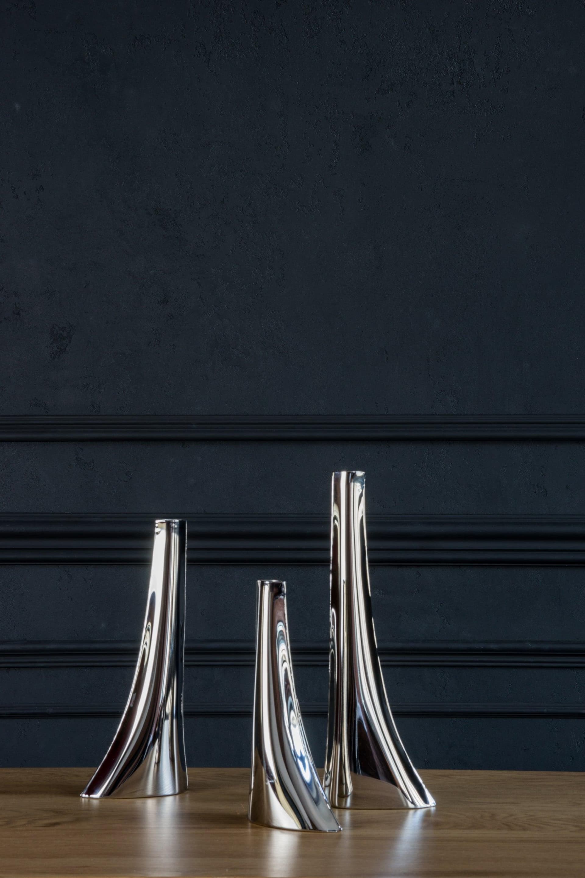 set of three LEYKI vases, stainless steel, silver, Zieta Studio - 122353