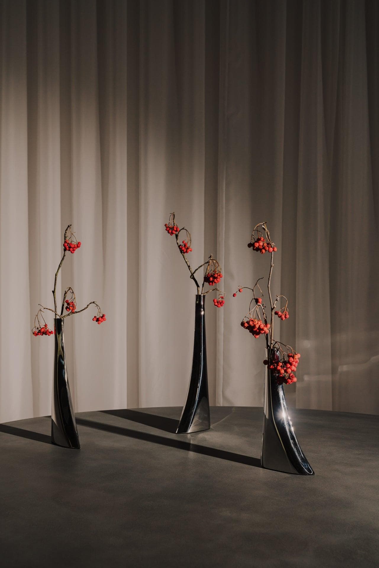 set of three LEYKI vases, stainless steel, silver, Zieta Studio - 122354