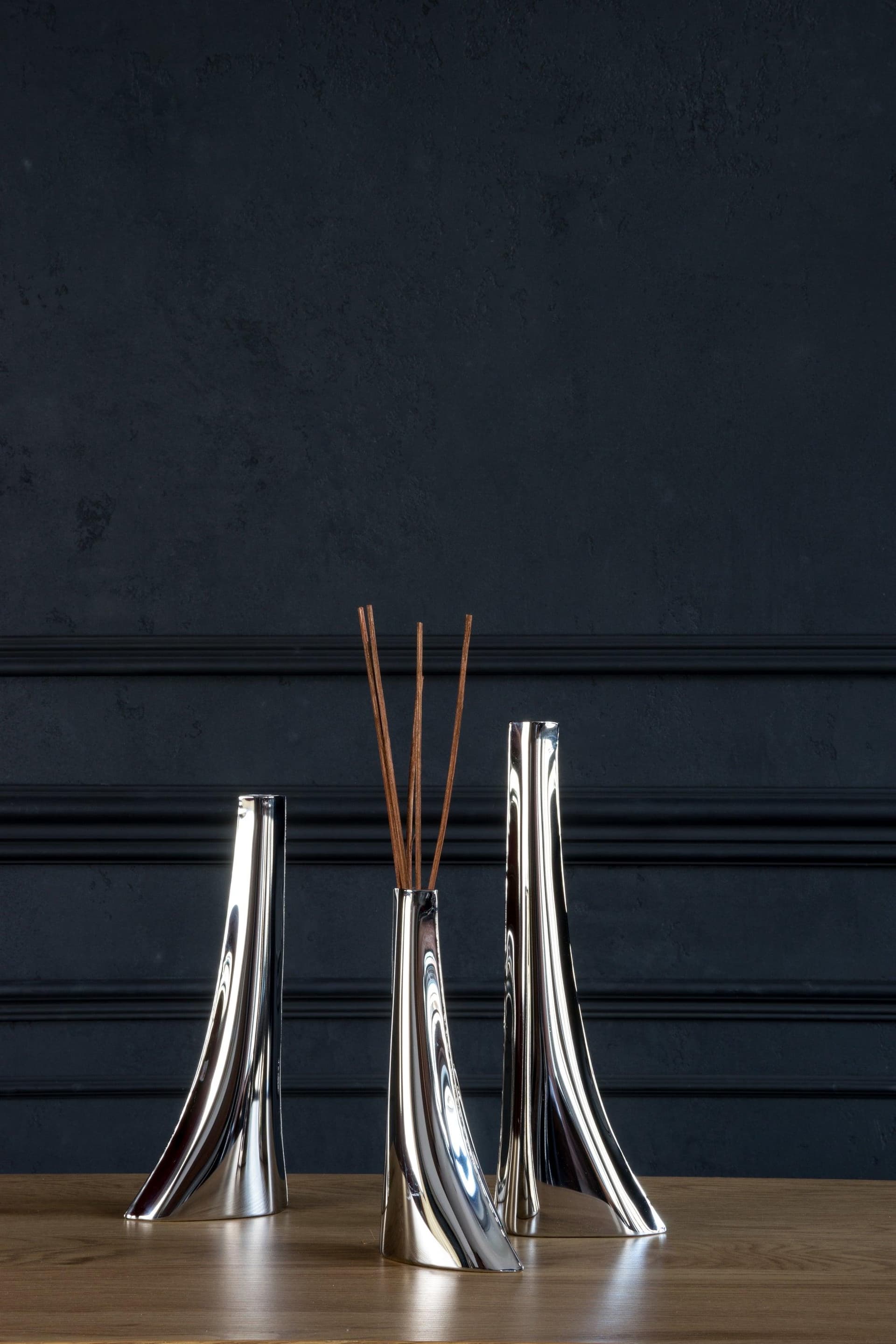 set of three LEYKI vases, stainless steel, silver, Zieta Studio - 122356