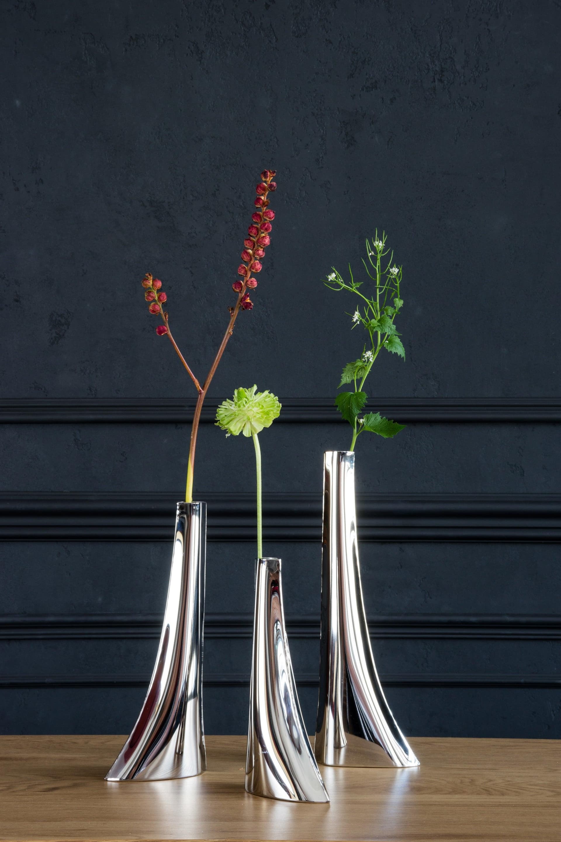 set of three LEYKI vases, stainless steel, silver, Zieta Studio - 122360