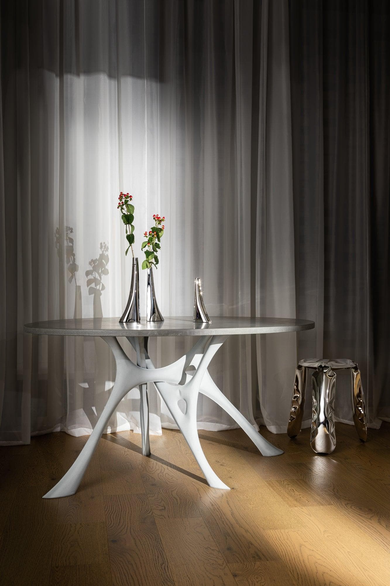 set of three LEYKI vases, stainless steel, silver, Zieta Studio - 122352