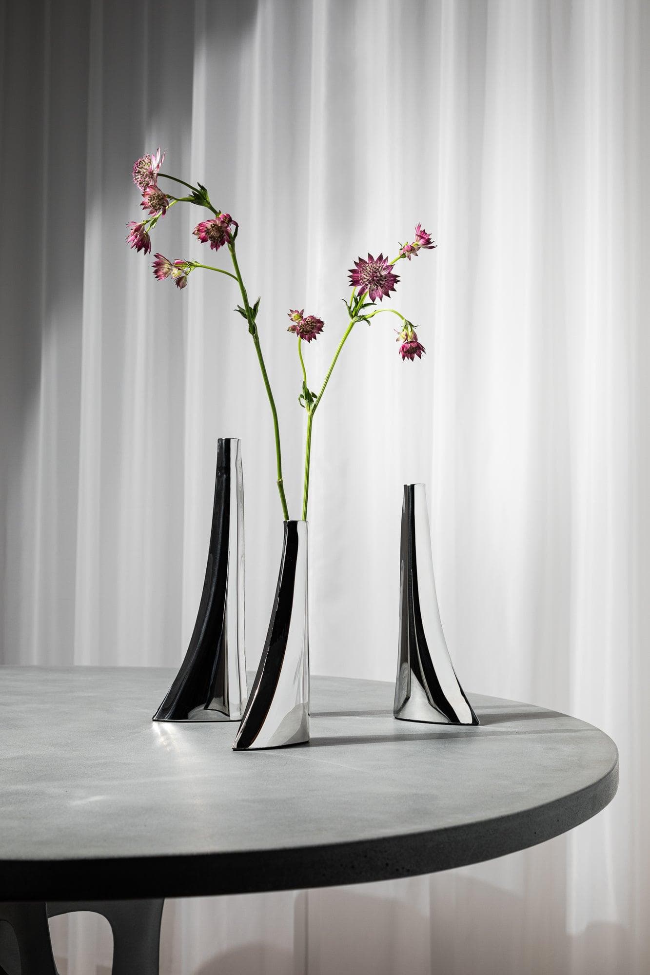 set of three LEYKI vases, stainless steel, silver, Zieta Studio - 122357