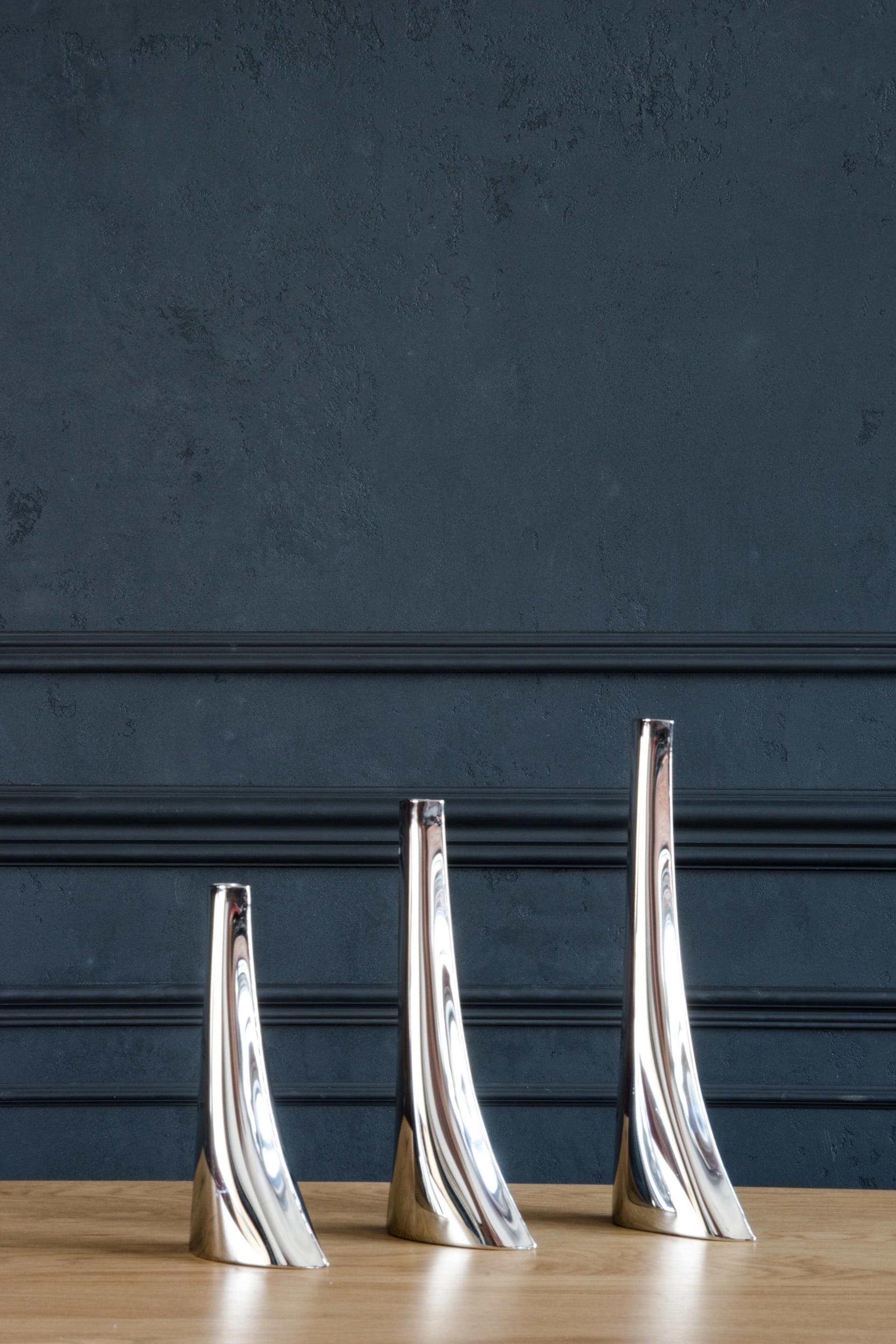 set of three LEYKI vases, stainless steel, silver, Zieta Studio - 122349