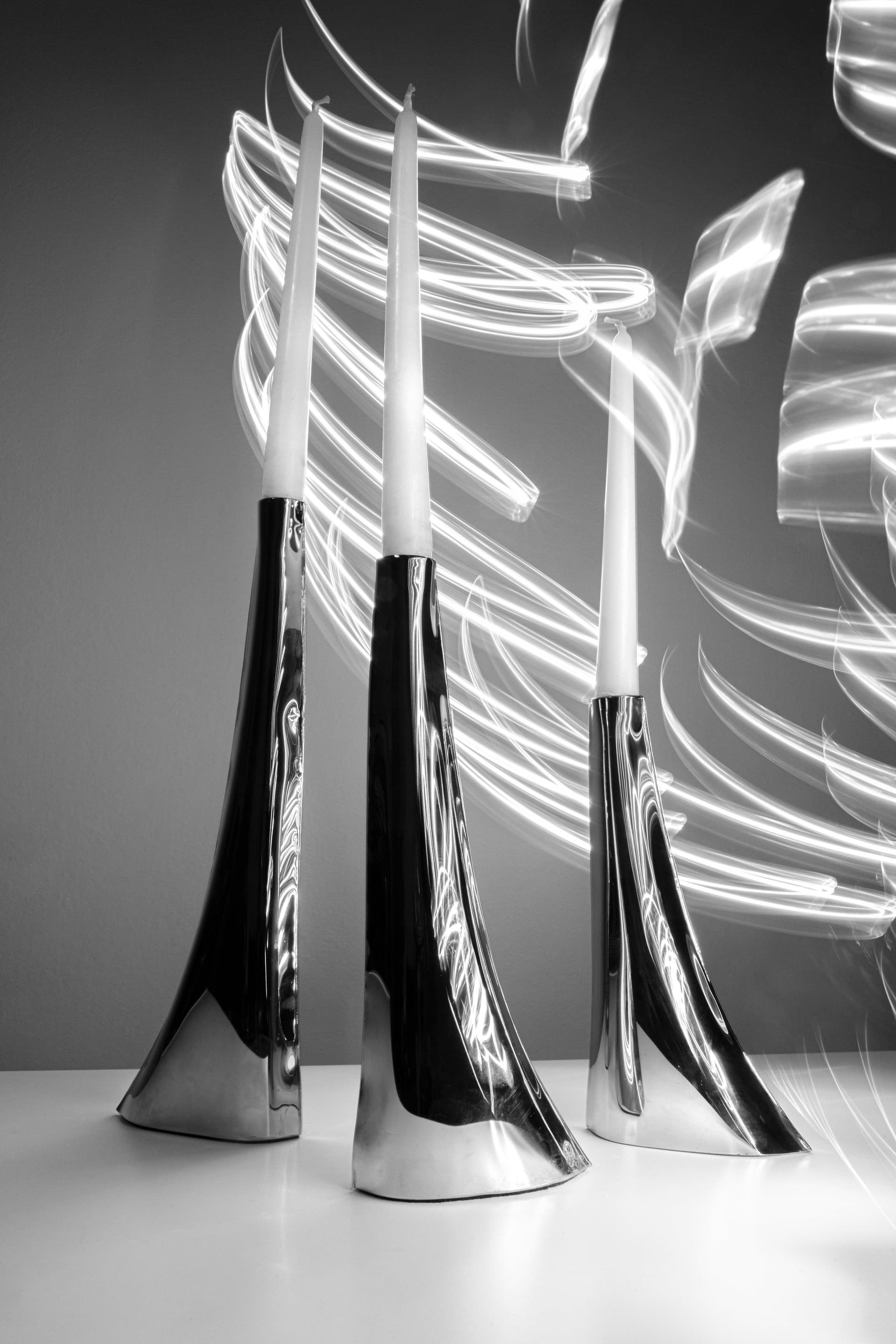 set of three LEYKI vases, stainless steel, silver, Zieta Studio - 122362