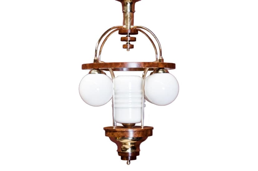 Orzechowy żyrandol Art Deco, Polska, lata 40.