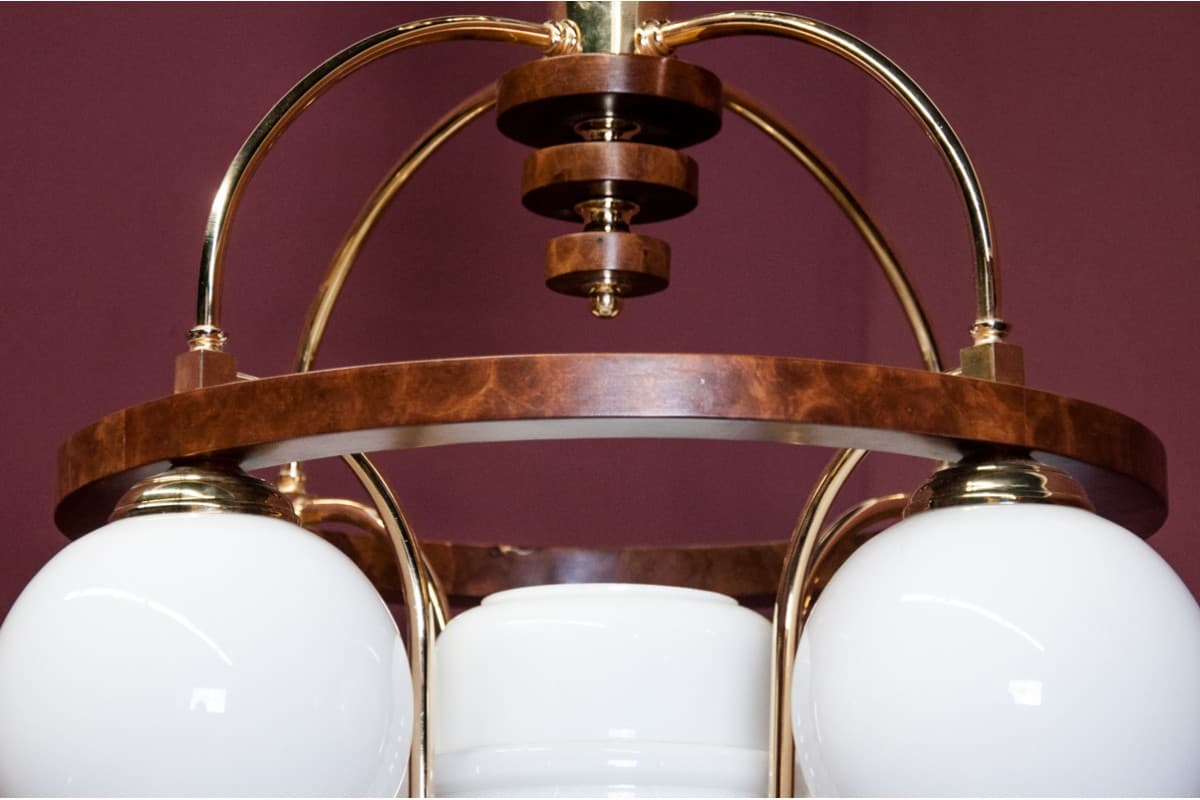 Orzechowy żyrandol Art Deco, Polska, lata 40. - 58848