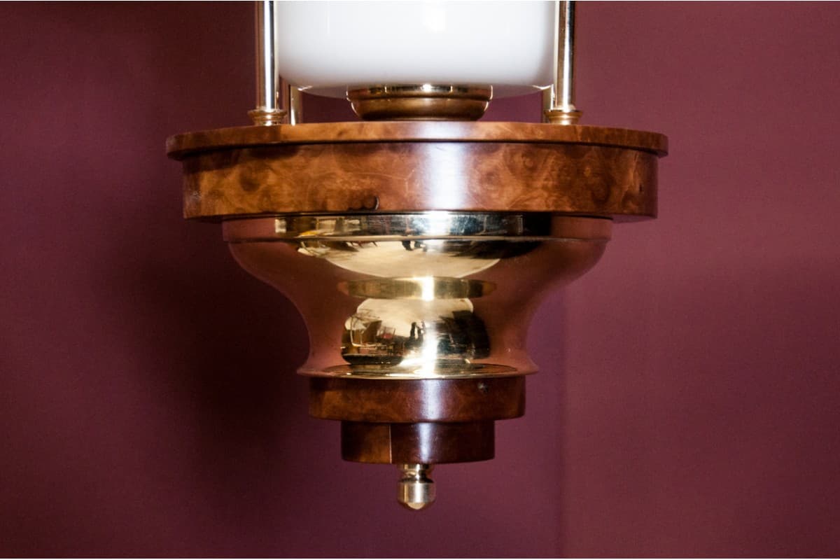 Orzechowy żyrandol Art Deco, Polska, lata 40. - 58850