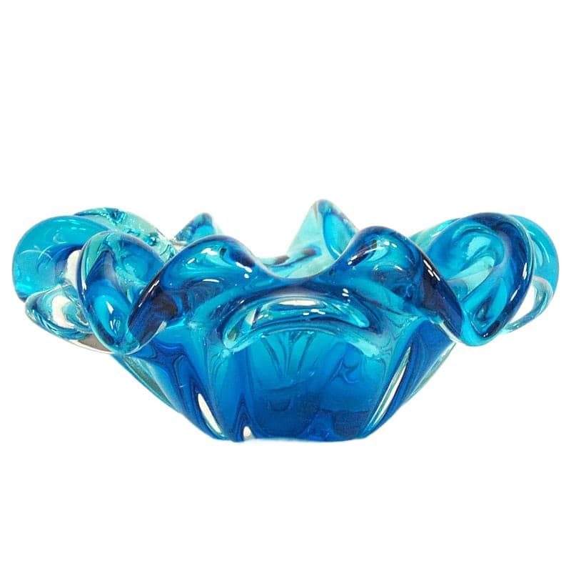 Turkusowo-niebieska patera szklana Murano, Włochy, lata 60. - 7604