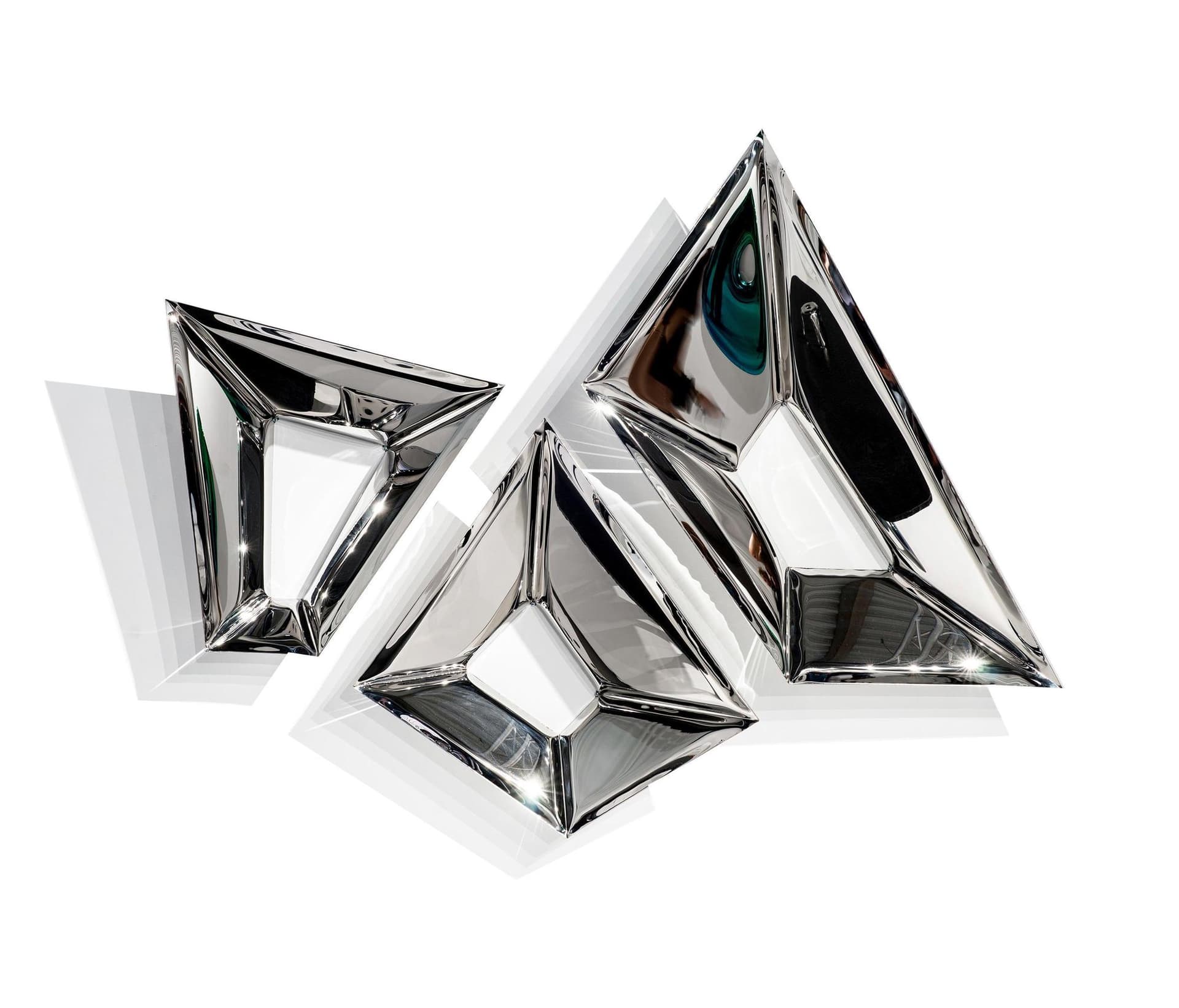 set of three CRYSTALS wall mirrors, steel, silver, Zieta Studio