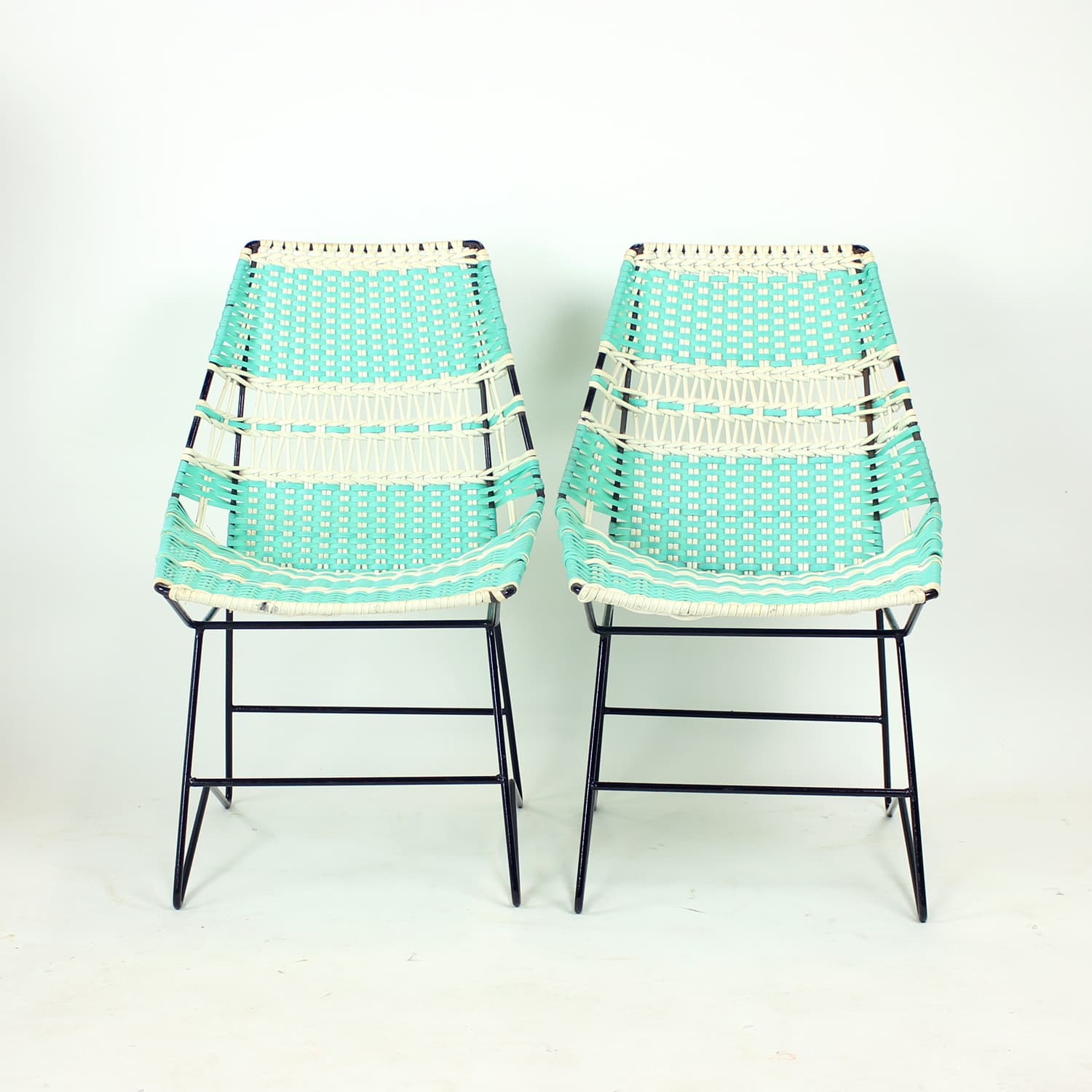 Zestaw wypoczynkowy, turkusowy, metal, plastik, drewno, Czechosłowacja, lata 60. - 108287