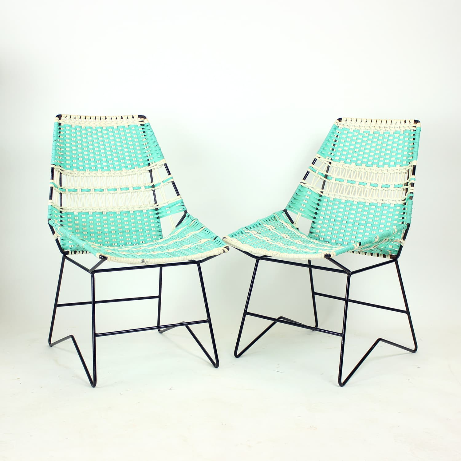 Zestaw wypoczynkowy, turkusowy, metal, plastik, drewno, Czechosłowacja, lata 60. - 108288