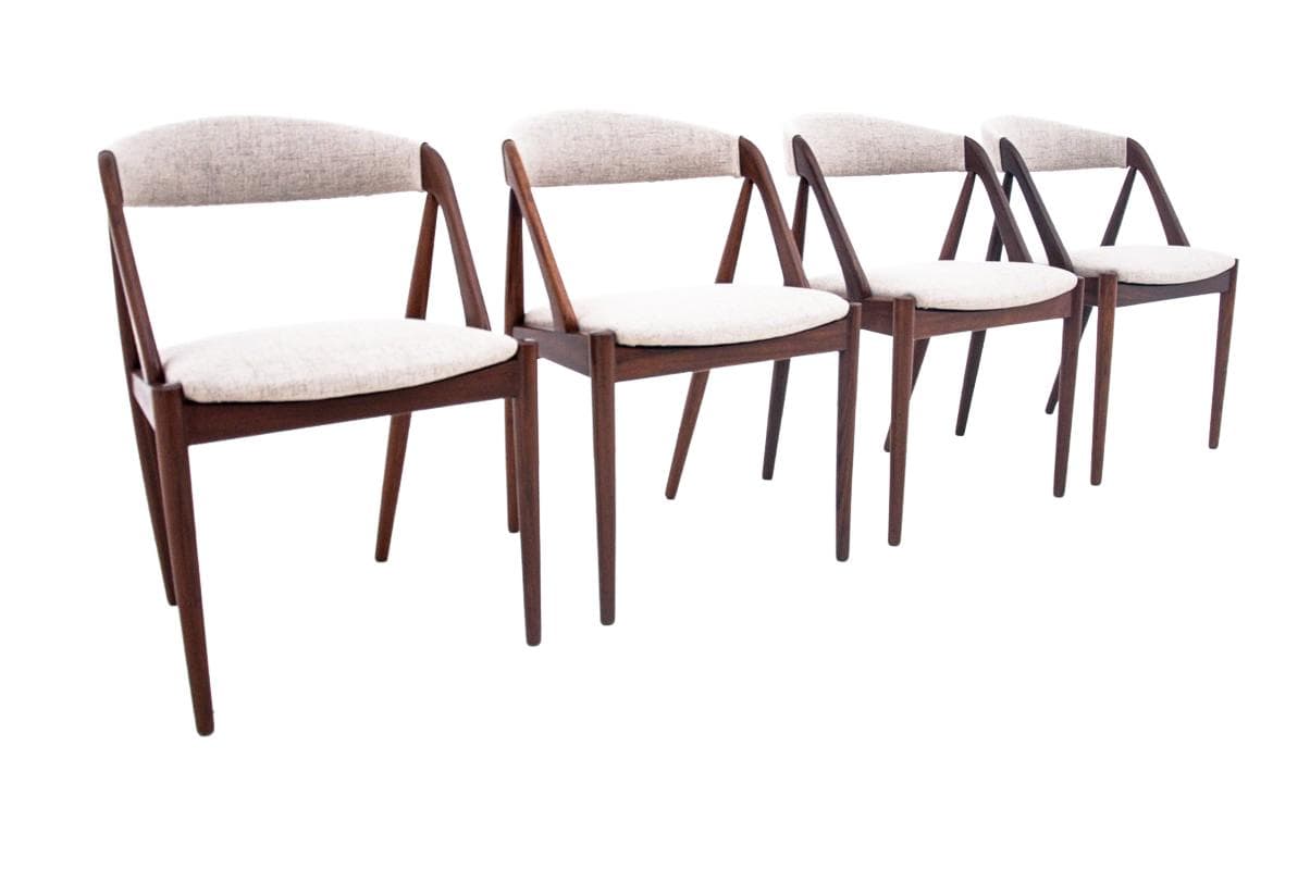 Tekowy komplet krzeseł, proj. K. Kristiansen, Dania, lata 60.