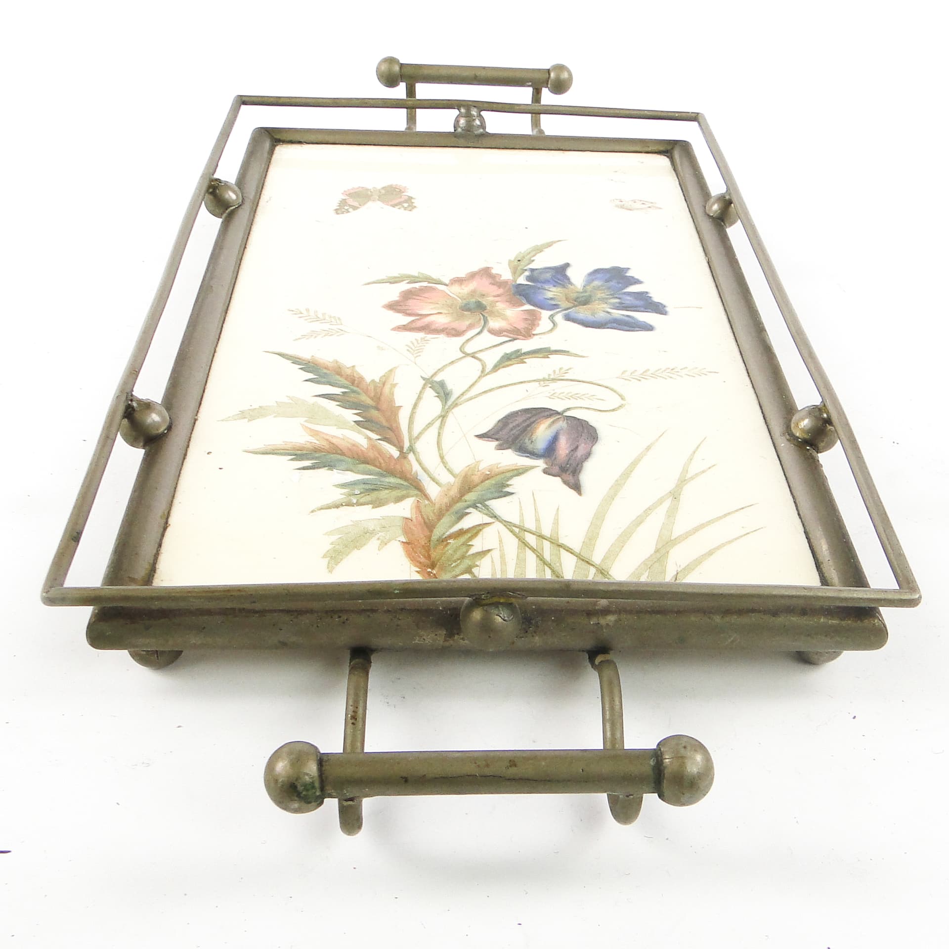 Taca secesyjna, mosiądz srebrzony, porcelana biała, Austria, początek XX w. - 108859