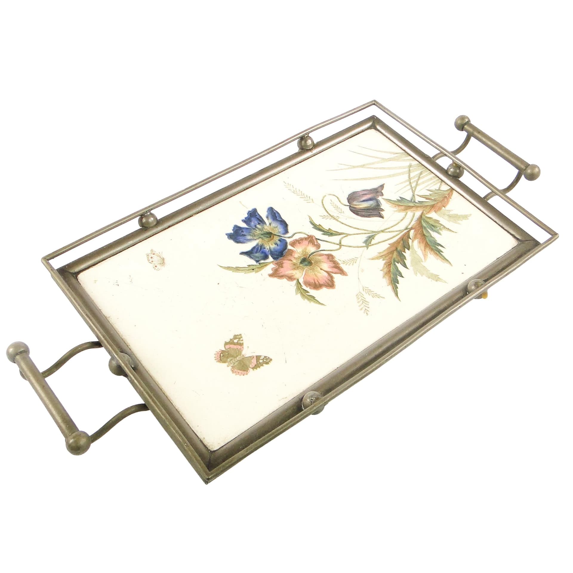 Taca secesyjna, mosiądz srebrzony, porcelana biała, Austria, początek XX w.