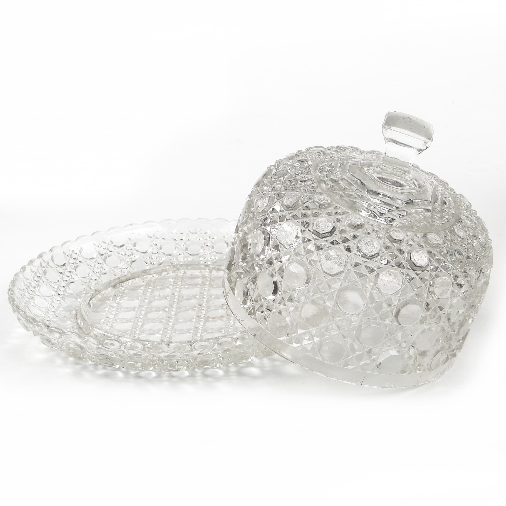 Pojemnik na ser lub masło Art Deco, szkło prasowane, Czechosłowacja, lata 50. - 108930