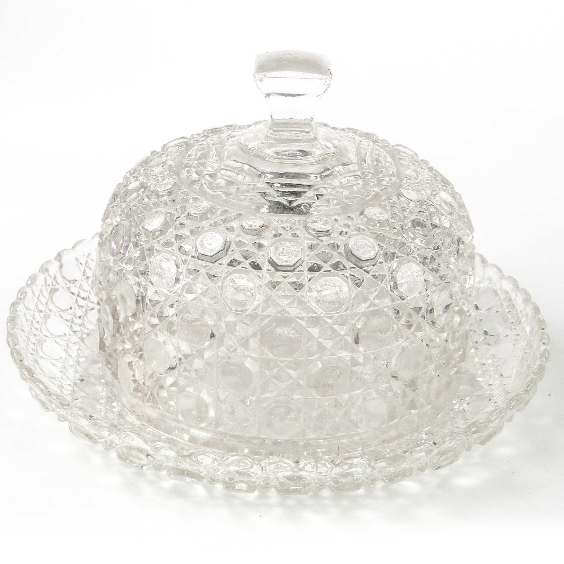 Pojemnik na ser lub masło Art Deco, szkło prasowane, Czechosłowacja, lata 50. - 108929