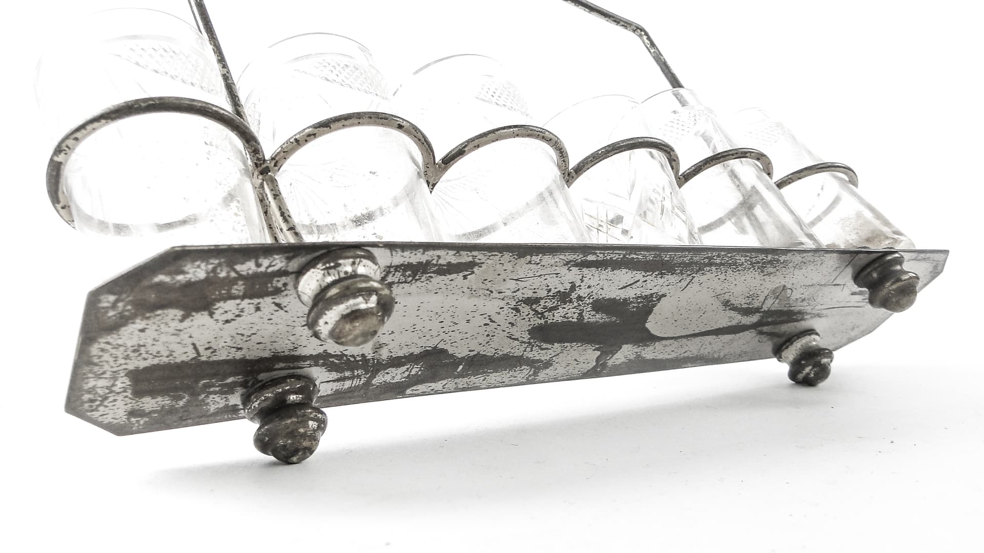 Kabaret na kieliszki do wódki, Secesja, mosiądz srebrzony, Austria, początek XX wieku - 109023