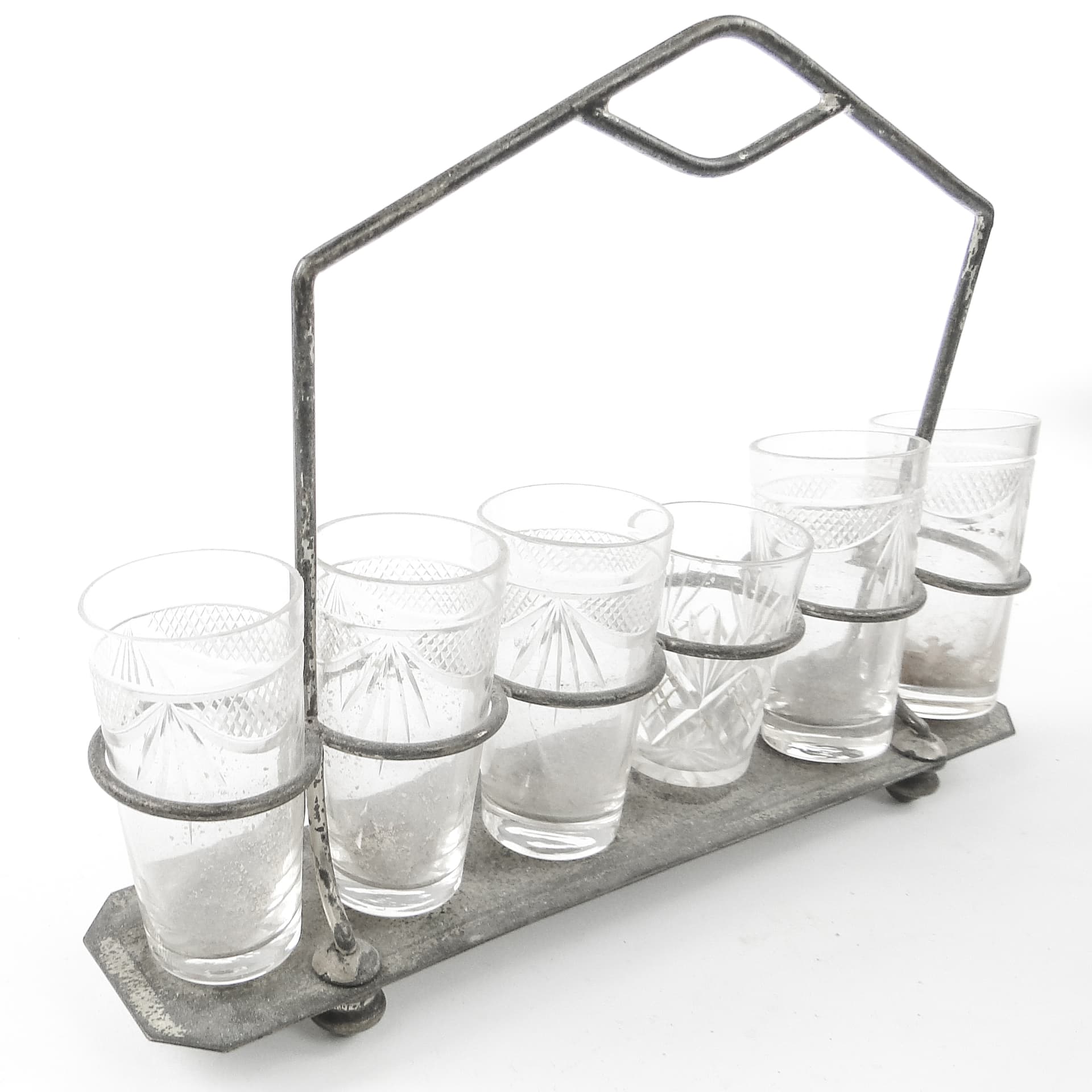 Kabaret na kieliszki do wódki, Secesja, mosiądz srebrzony, Austria, początek XX wieku - 109022