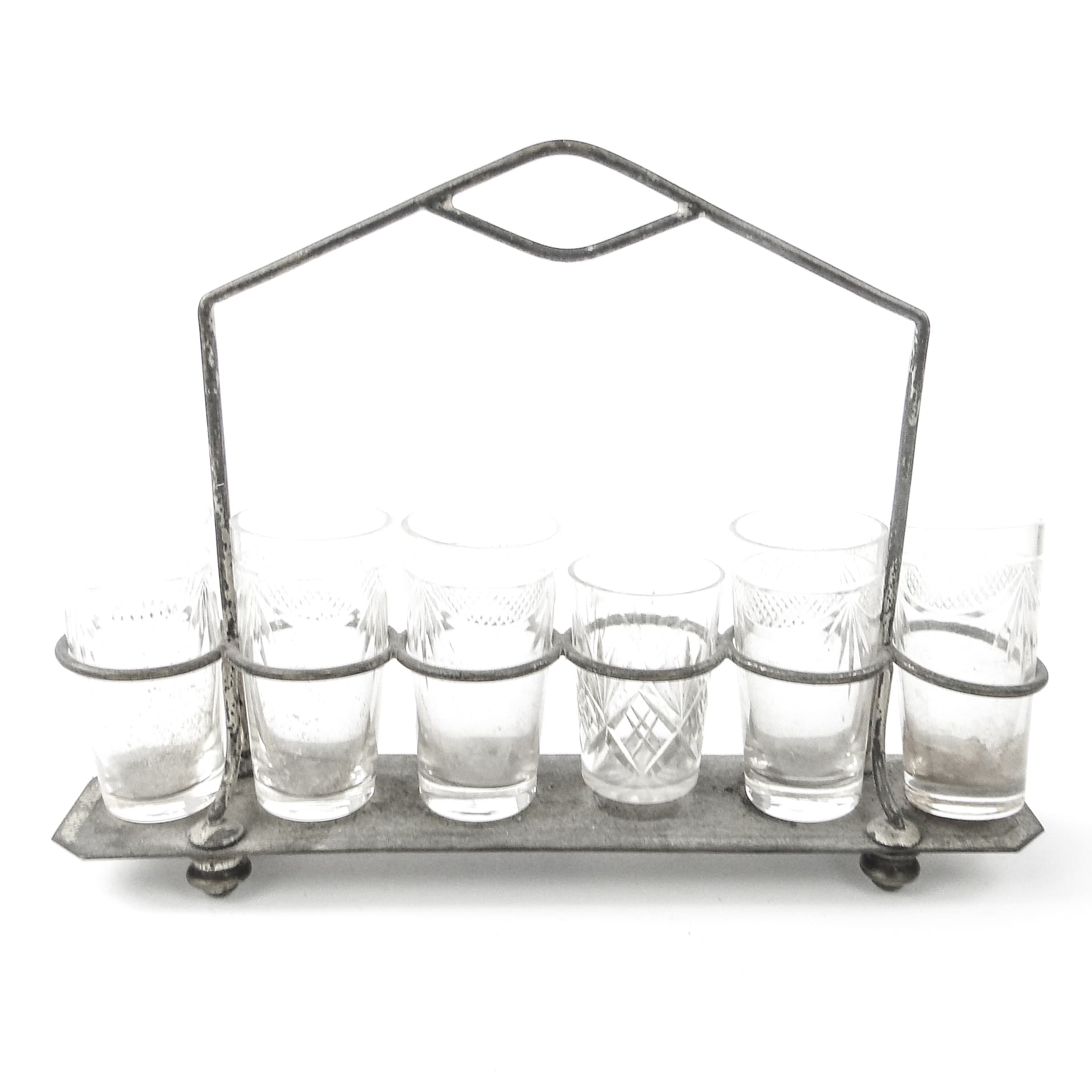 Kabaret na kieliszki do wódki, Secesja, mosiądz srebrzony, Austria, początek XX wieku - 109025